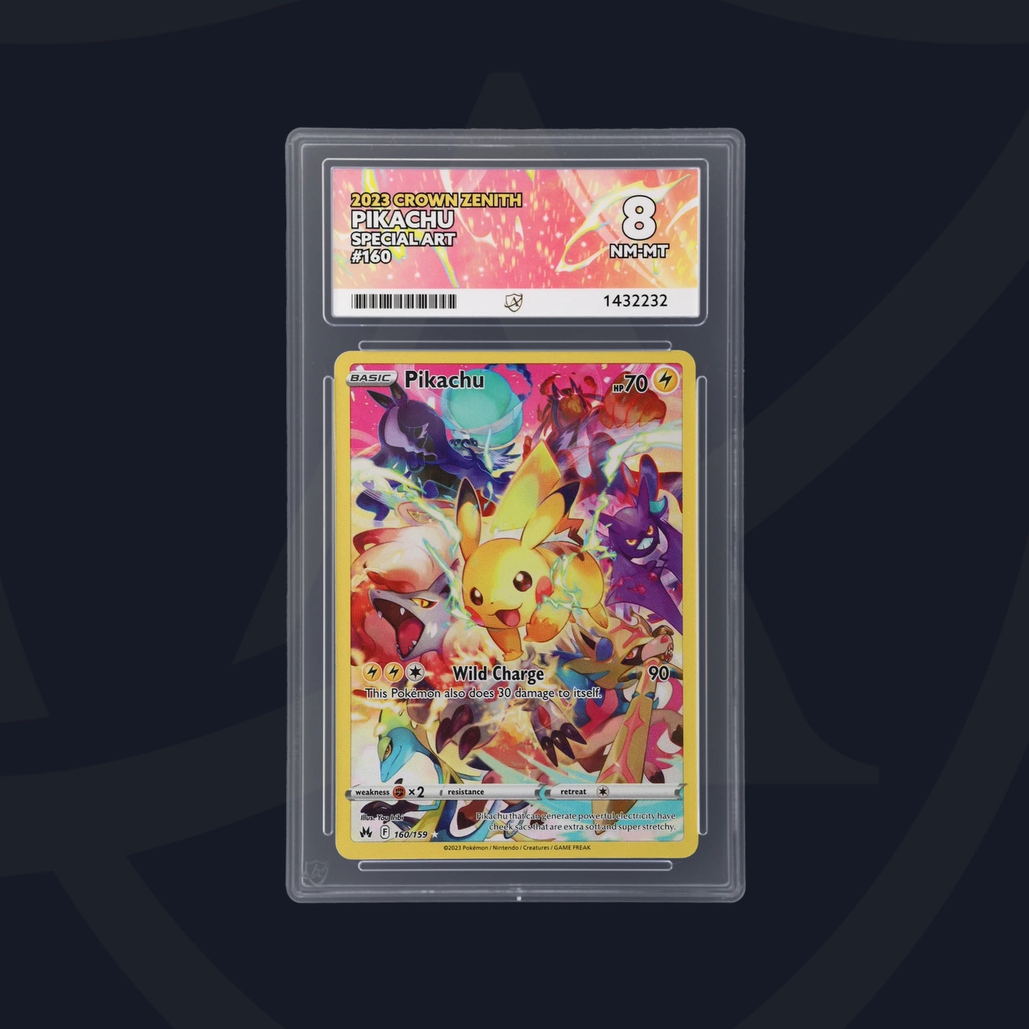 Pokémon 2023 Crown Zenith Pikachu 160/159 Full Art Holo ACE 8 graded