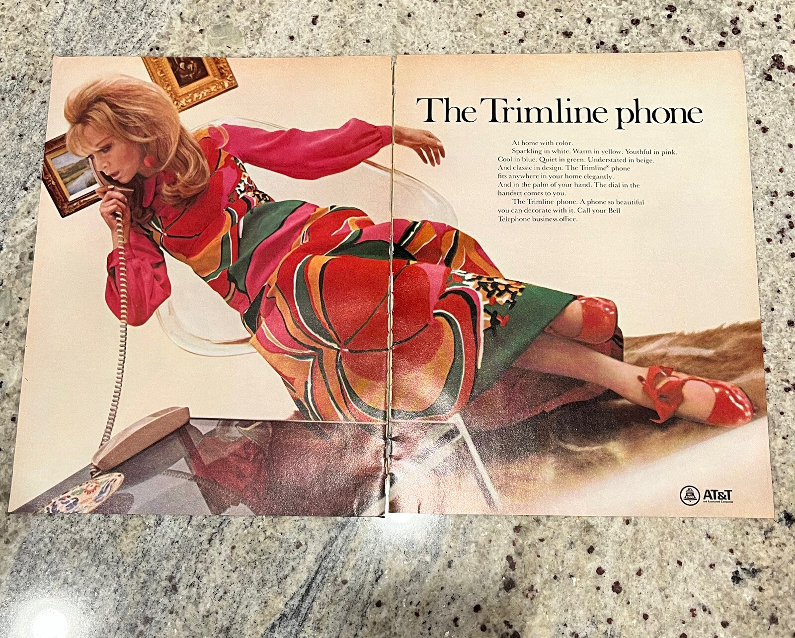 1968 AT&T Trimline Phone Print Ad Telephone Original 2 Page Bell System