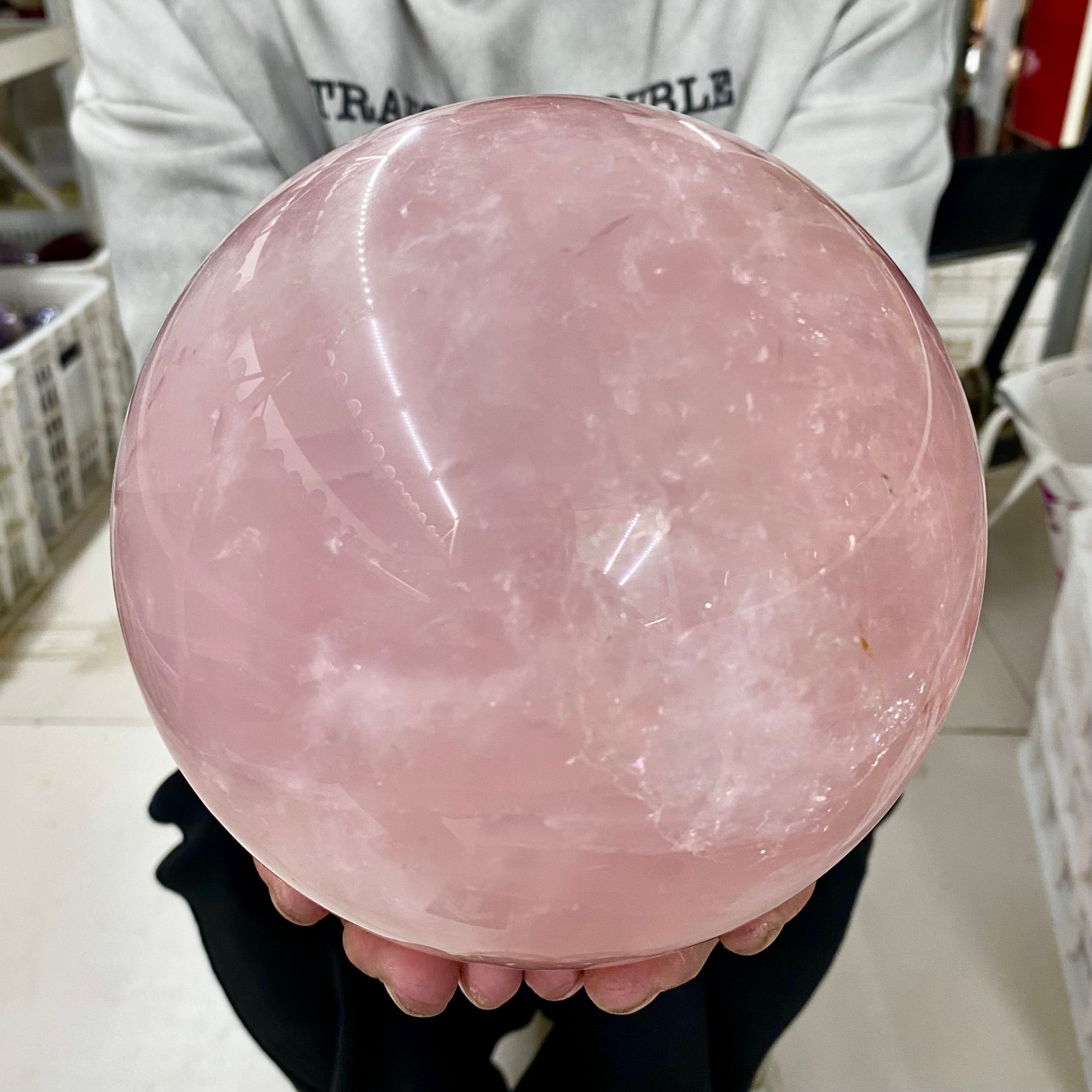 11.66LB Large Natural Pink Rose Quartz Crystal Sphere Ball Healing Reiki
