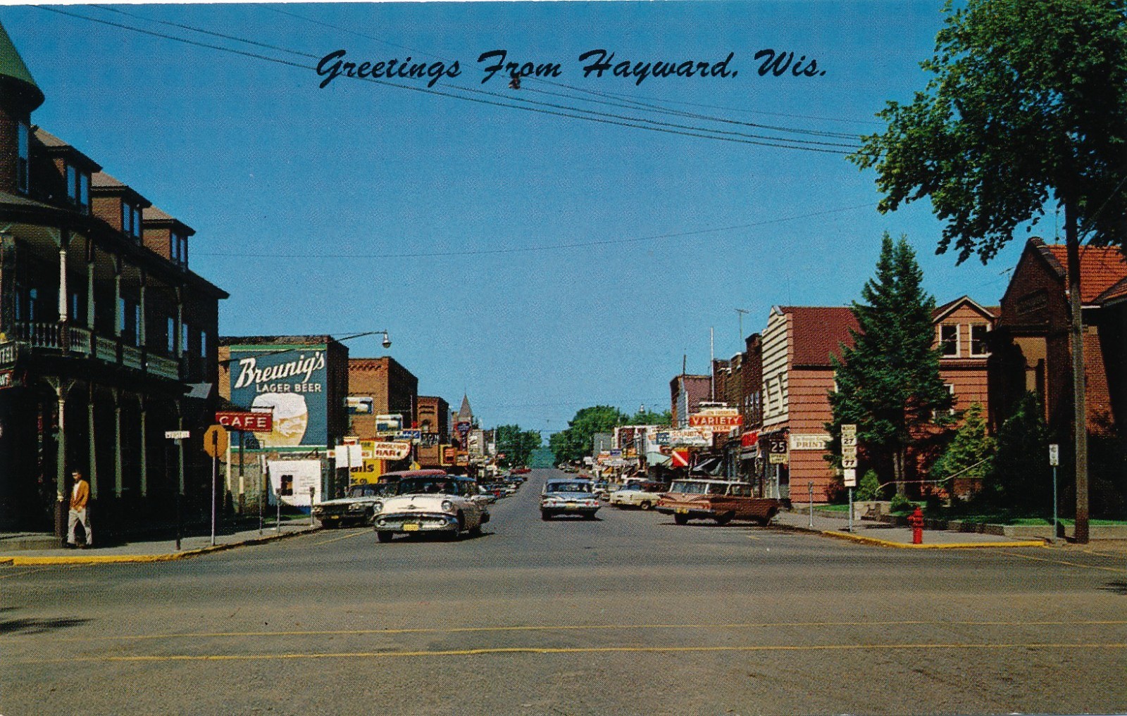 Greetings from Hayward, Wisconsin c.1960s downtown unposted