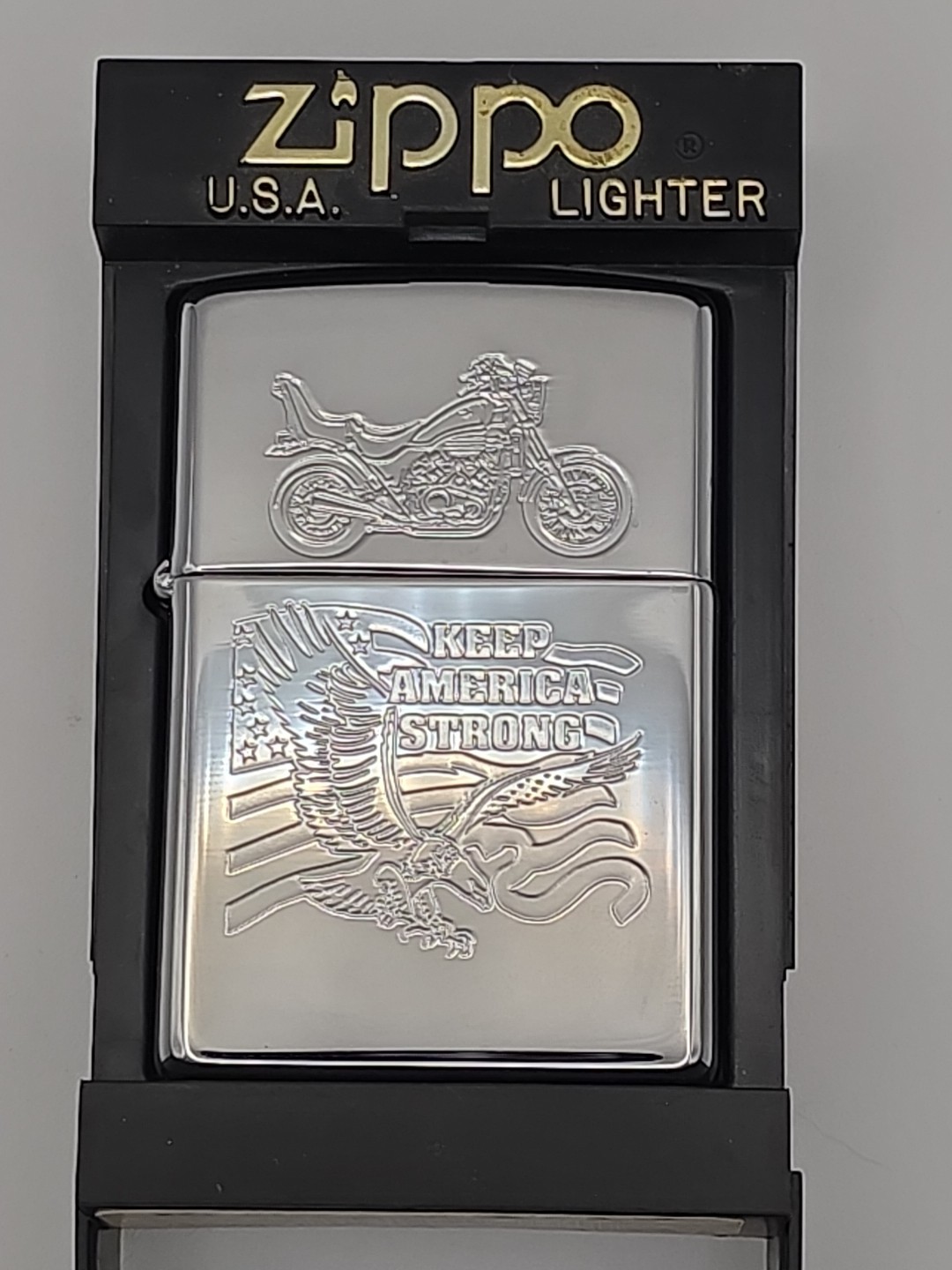 Vintage 1999 Zippo High Polish 250 Keep America Strong Lighter New-Unfired 