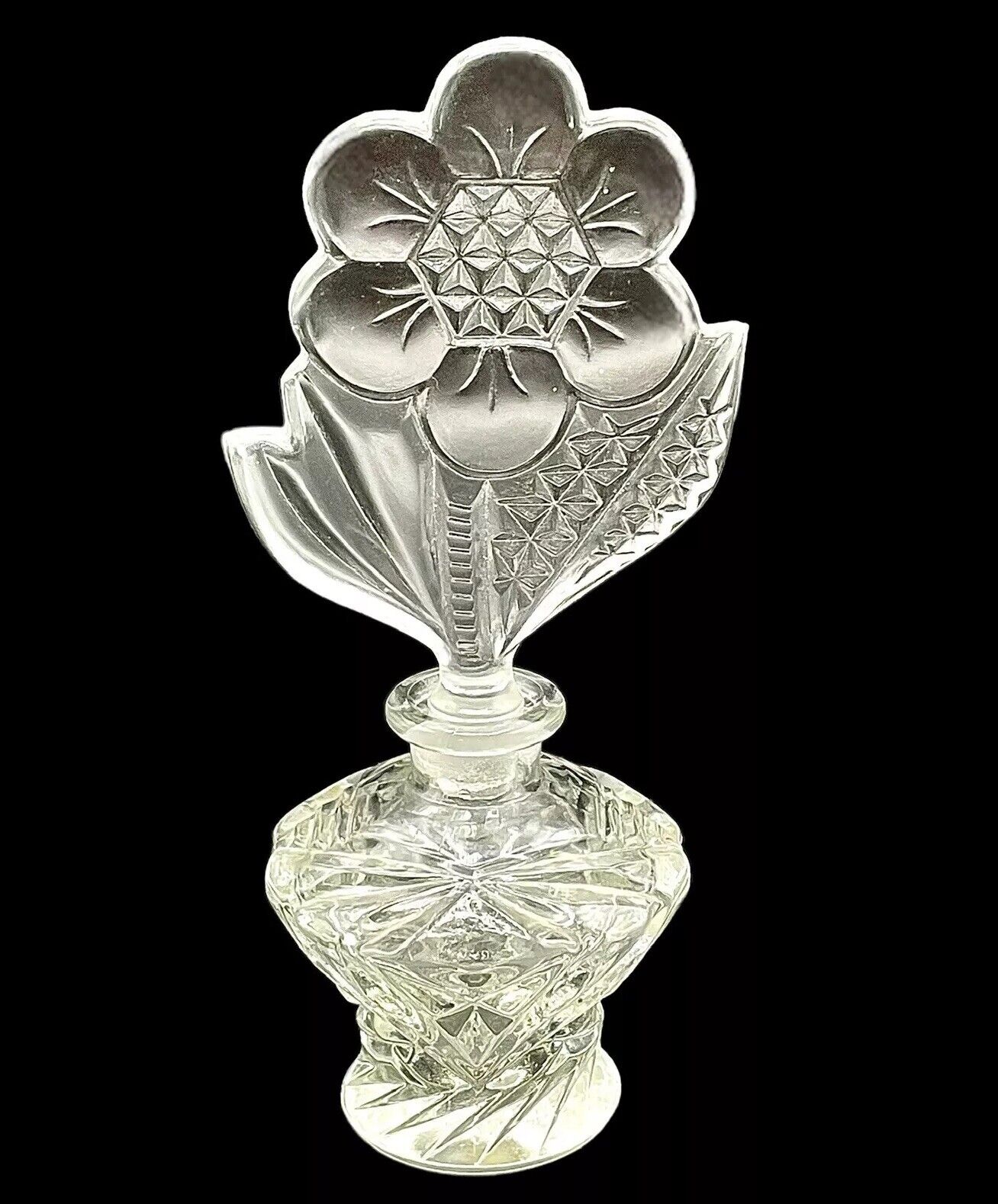 Vtg IRICE IMPERIAL GLASS Perfume Scent Bottle Ground Stopper Daisy Sunflower Pot