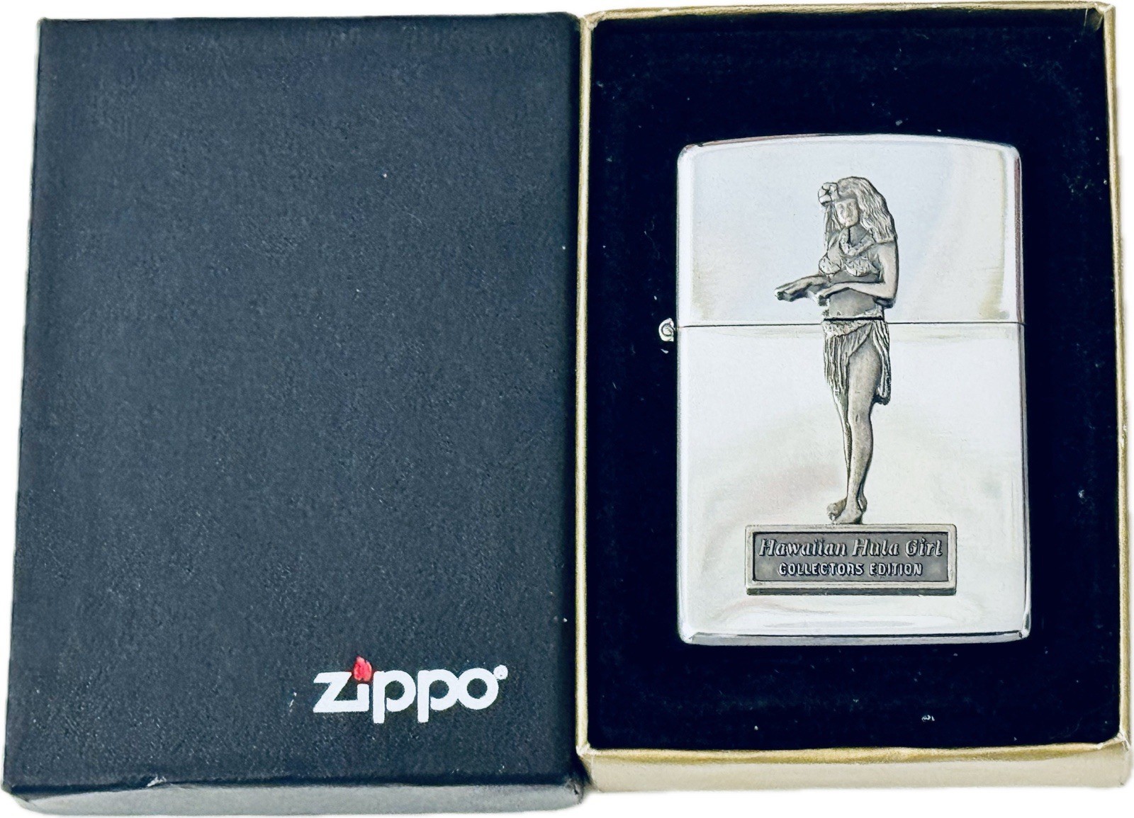 VTG 1994 Zippo Hawaiian Hula Girl Lighter 3D Pewter UNFIRED MINT MIB H-X 1st