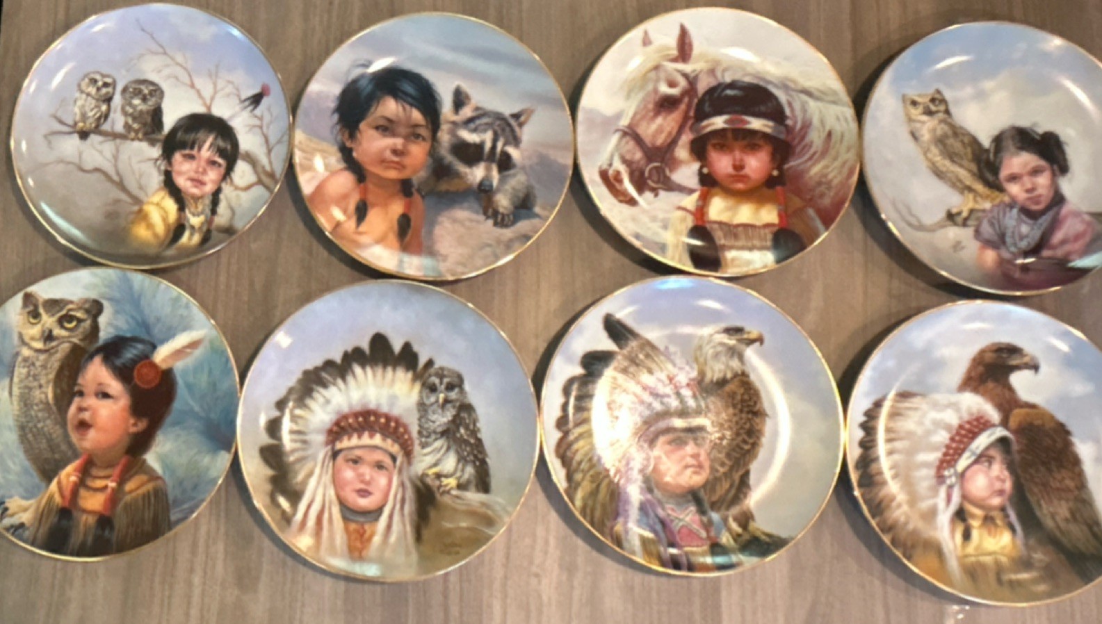 Native American & Wildlife Porcelain Collector Plates Set of 8, Round by Perillo Native American & Wildlife Porcelain Collector Plates Set of 8, Round by Perillo
