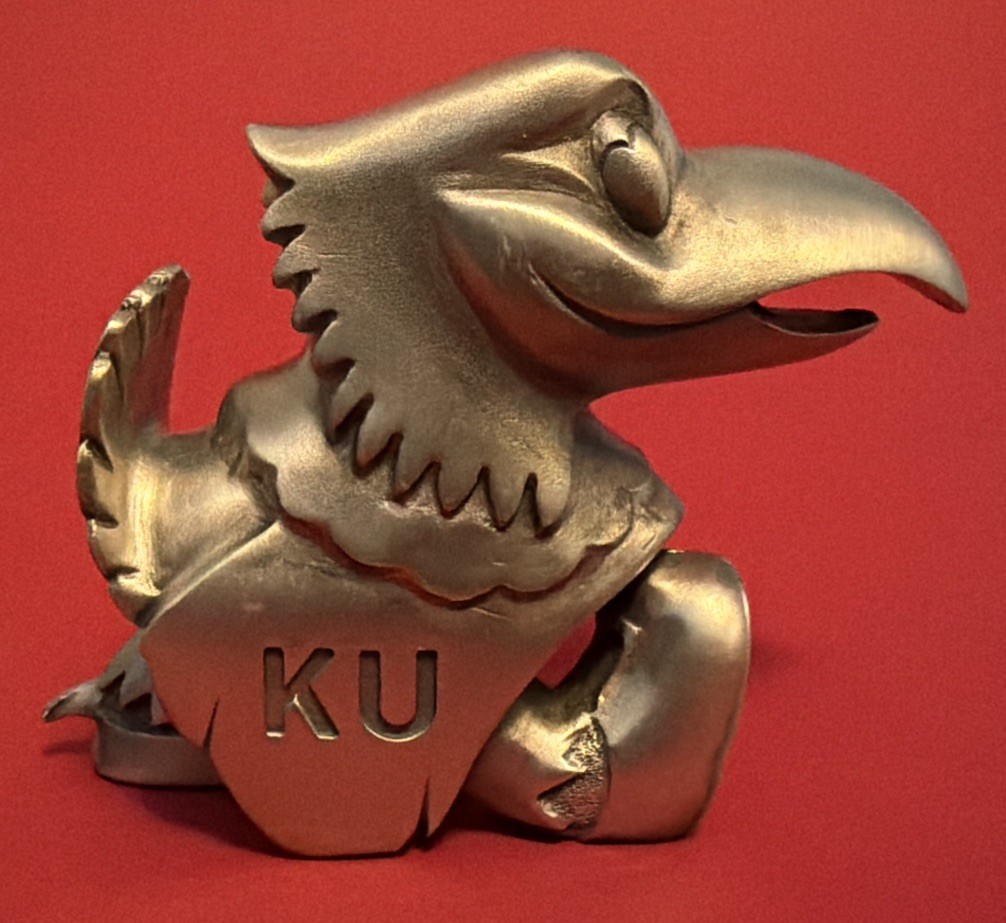 Kansas University KU Jayhawk Paperweight Collectible Cast Metal Figure Bird KS