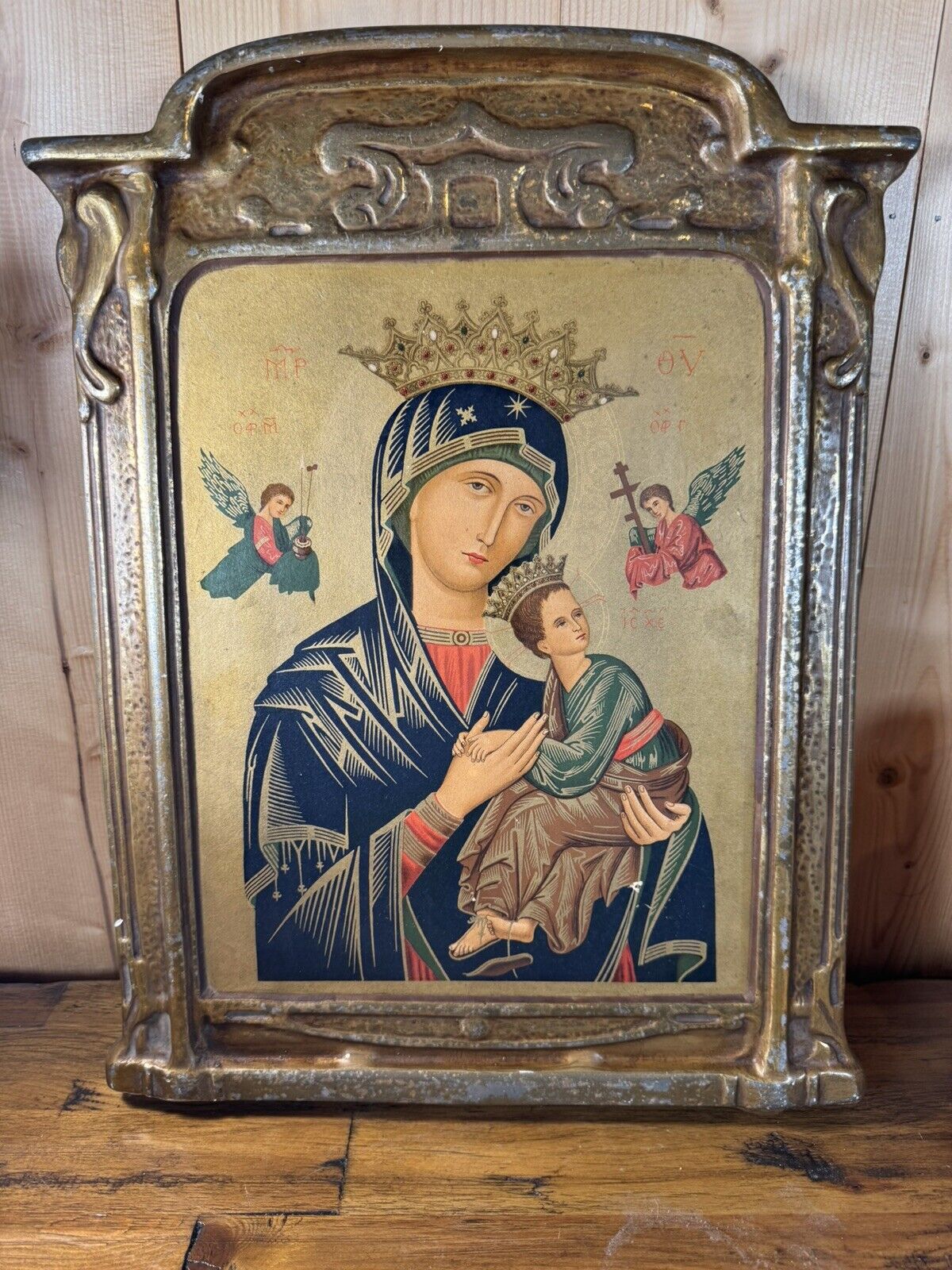 Vintage Our Lady of Perpetual Help Religious Wall Hanging Plaster Picture.