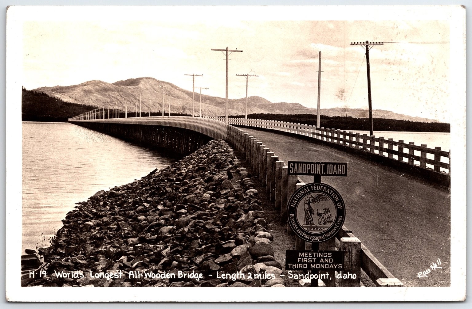 Sandpoint Idaho World's Longest Wooden Bridge RPPC Ross Hall Vintage Postcard