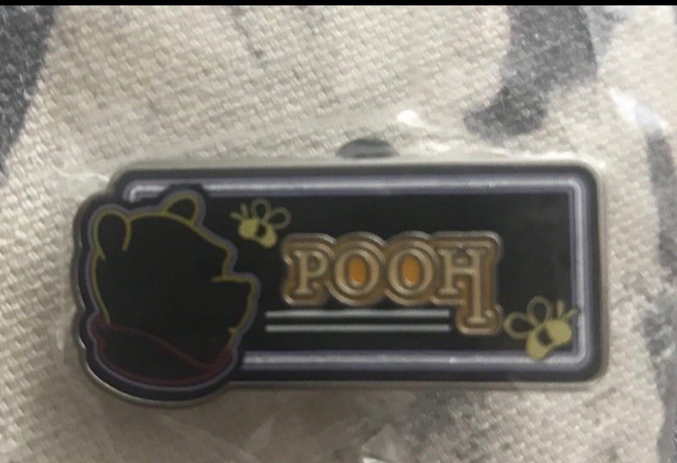 HKDL Hong Kong Game Prize Black Neon Name Plate Winnie the Pooh Disney Pin
