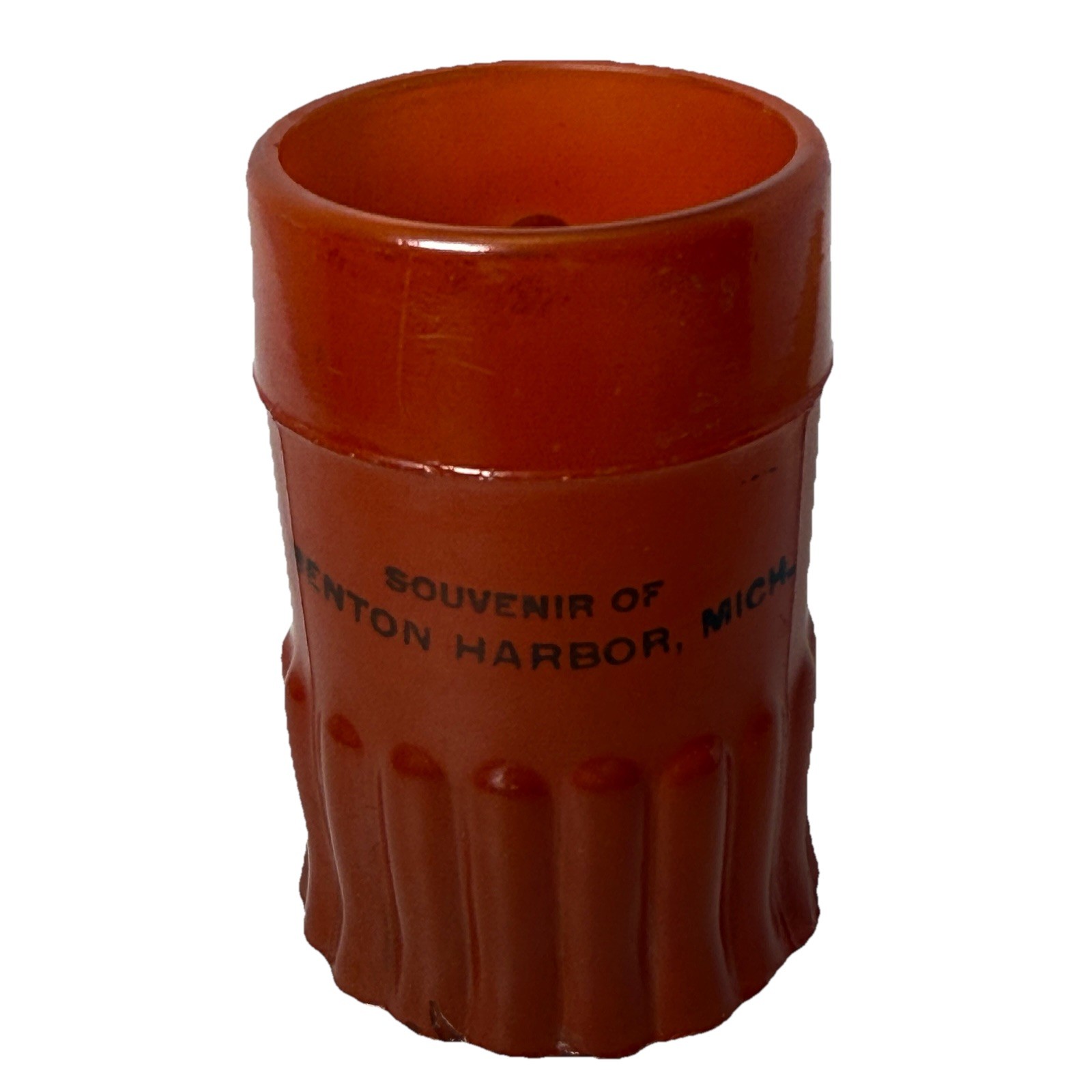 BENTON HARBOR MICHIGAN MI Antique Depression Glass Souvenir Trinket RED CUP