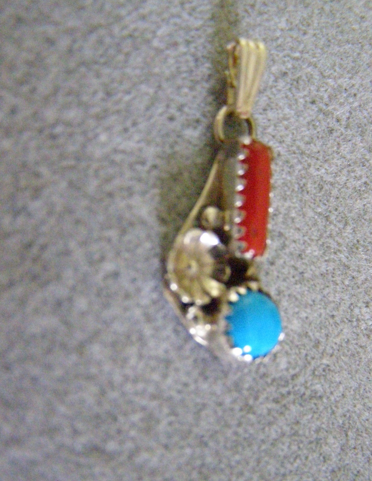 Wigwam Traders Petite Turquoise & Coral Pendant with silver flower: #K2165