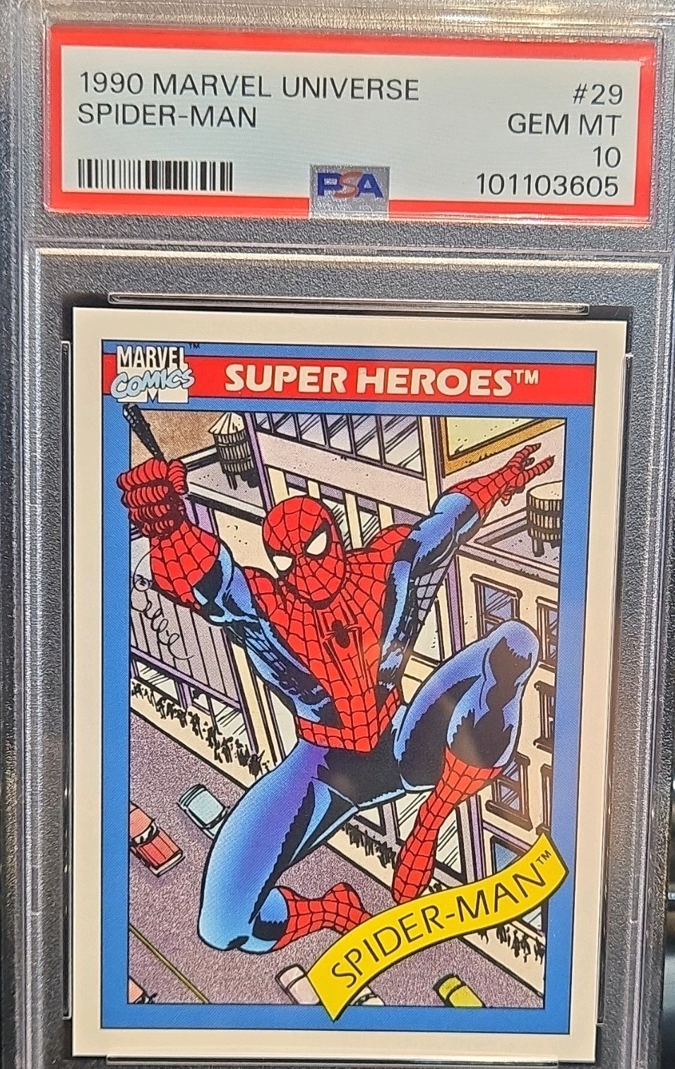 1990 Marvel Universe Spider-Man #29 PSA 10 Gem Mint Card Cert 101103605