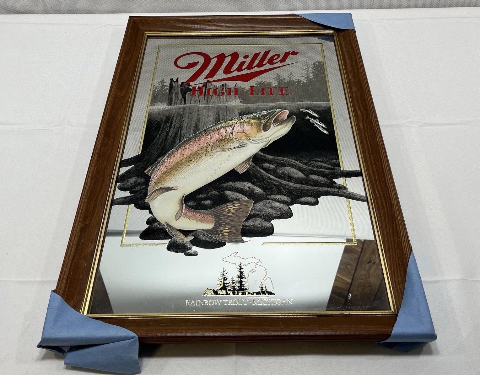 VTG Miller High Life Rainbow Trout Mirror 1992 Michigan Wildlife Series Bar