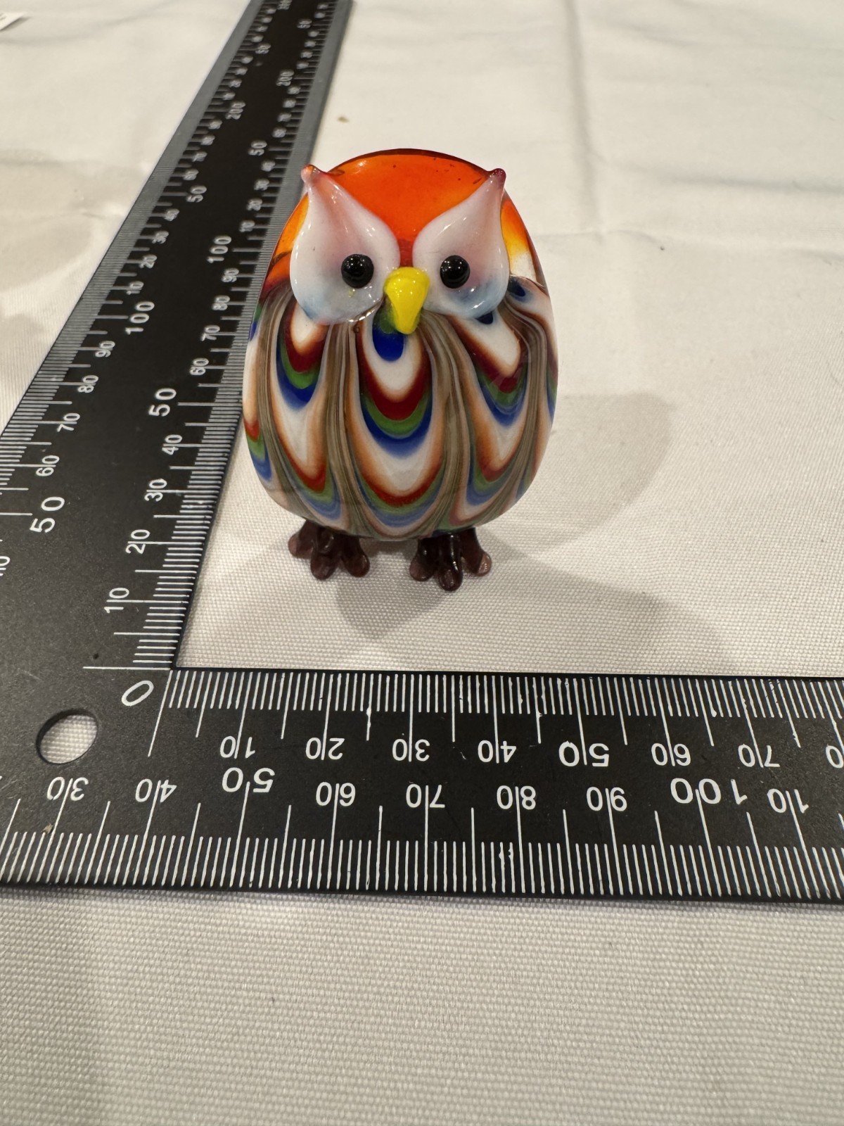 Hand blown Art Glass Miniature Owl Figurine Orange White Purple Red Green Blue 
