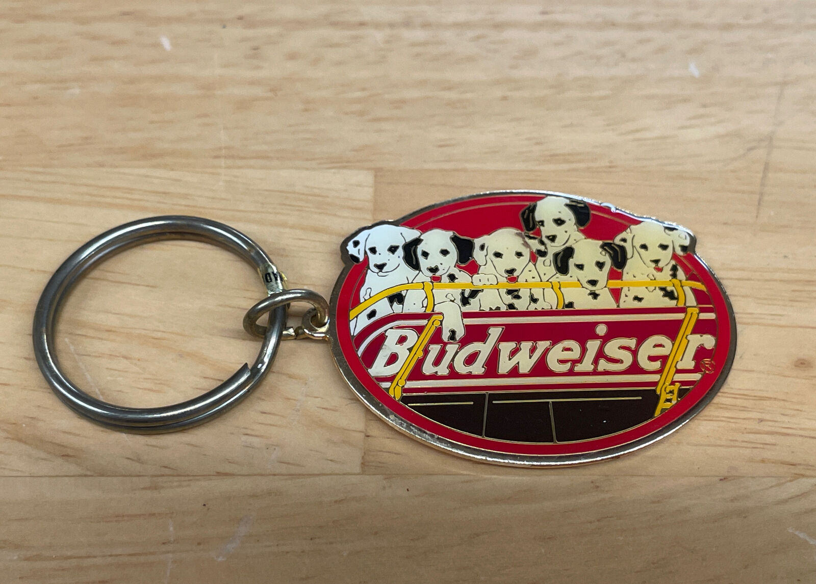 Vintage 1991 Budweiser Beer Enamel Keychain With Dalmatian - Qty Avail