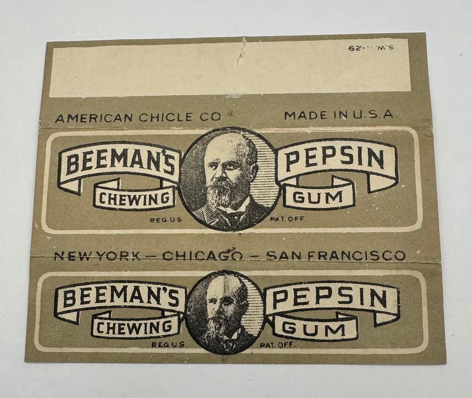 Vintage Beeman’s Pepsin Gum Wrapper American Chicle Co. SHIPS FREE IN THE USA