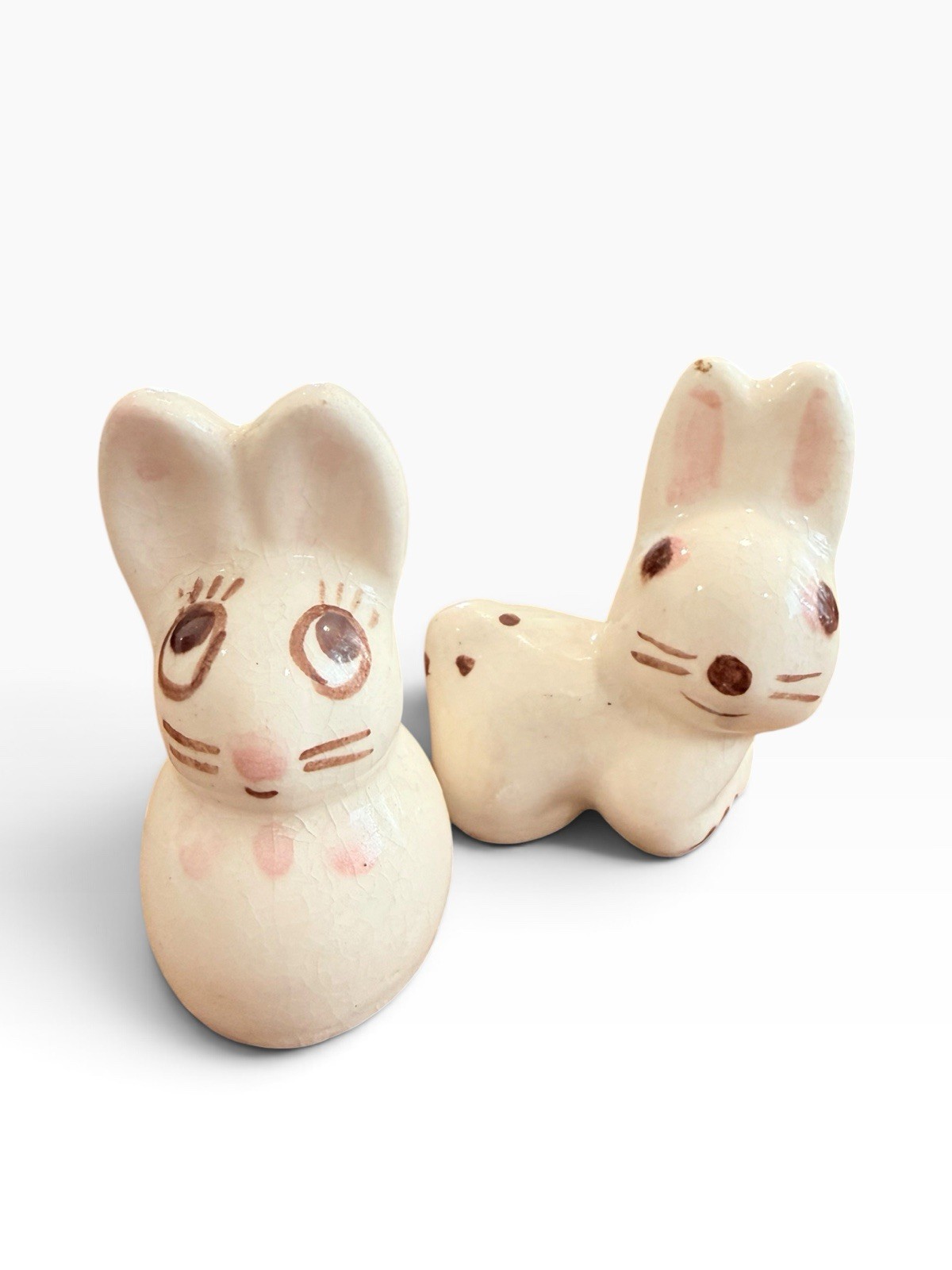 Rio Hondo California Pottery White Bunny Rabbit Set 2 Figurine 1940s USA Vtg