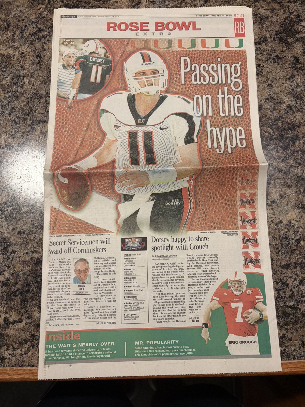 2001 Miami Hurricanes Football Newspaper.  National Championship Preview