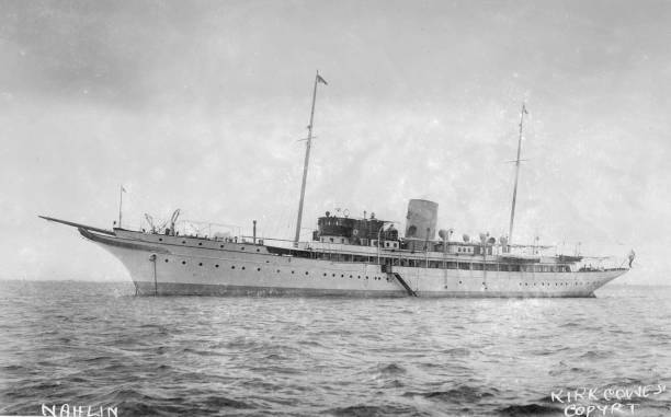 The Luxury Steam Yacht Nahlin At Anchor OLD SHIPPING PHOTO