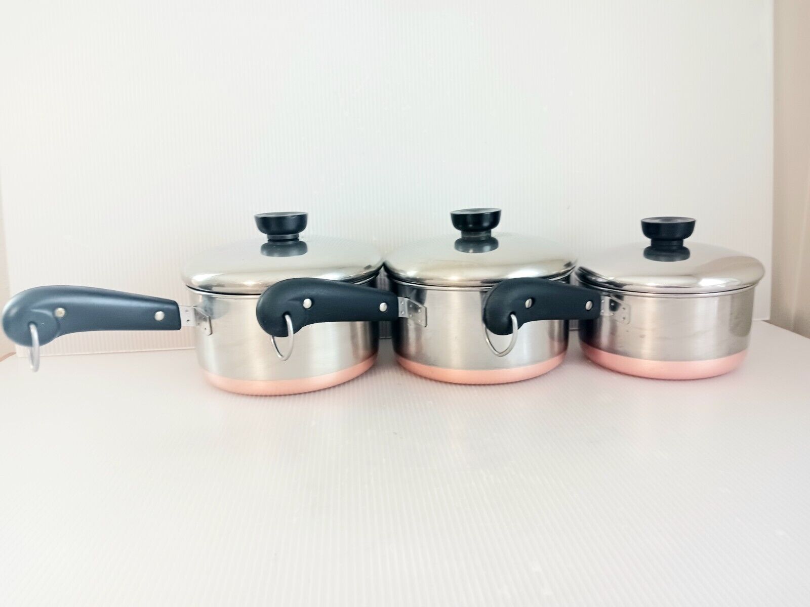 Revere Ware 6 Piece Cookware Copper Bottom W/Lids Stainless Steel