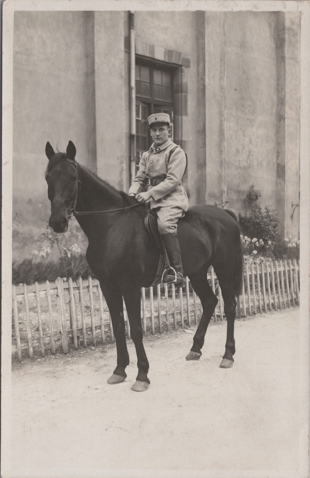 WWI French Cavalry Soldier on Horseback RPPC Military Real Photo Postcard c.1915