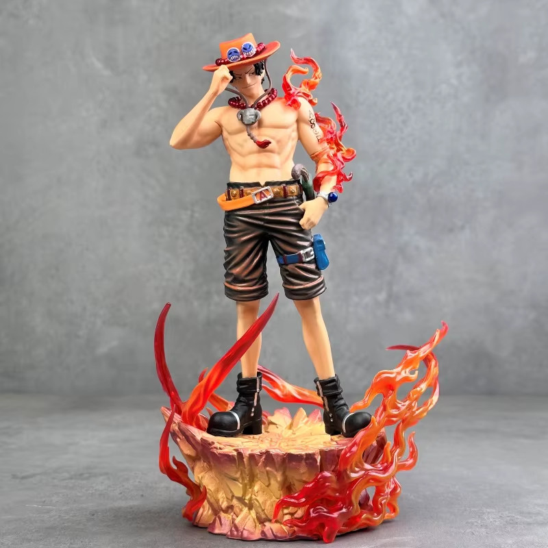 One Piece Portgas D. Ace Figure 24cm Fire Effect PVC Anime Statue W/Box