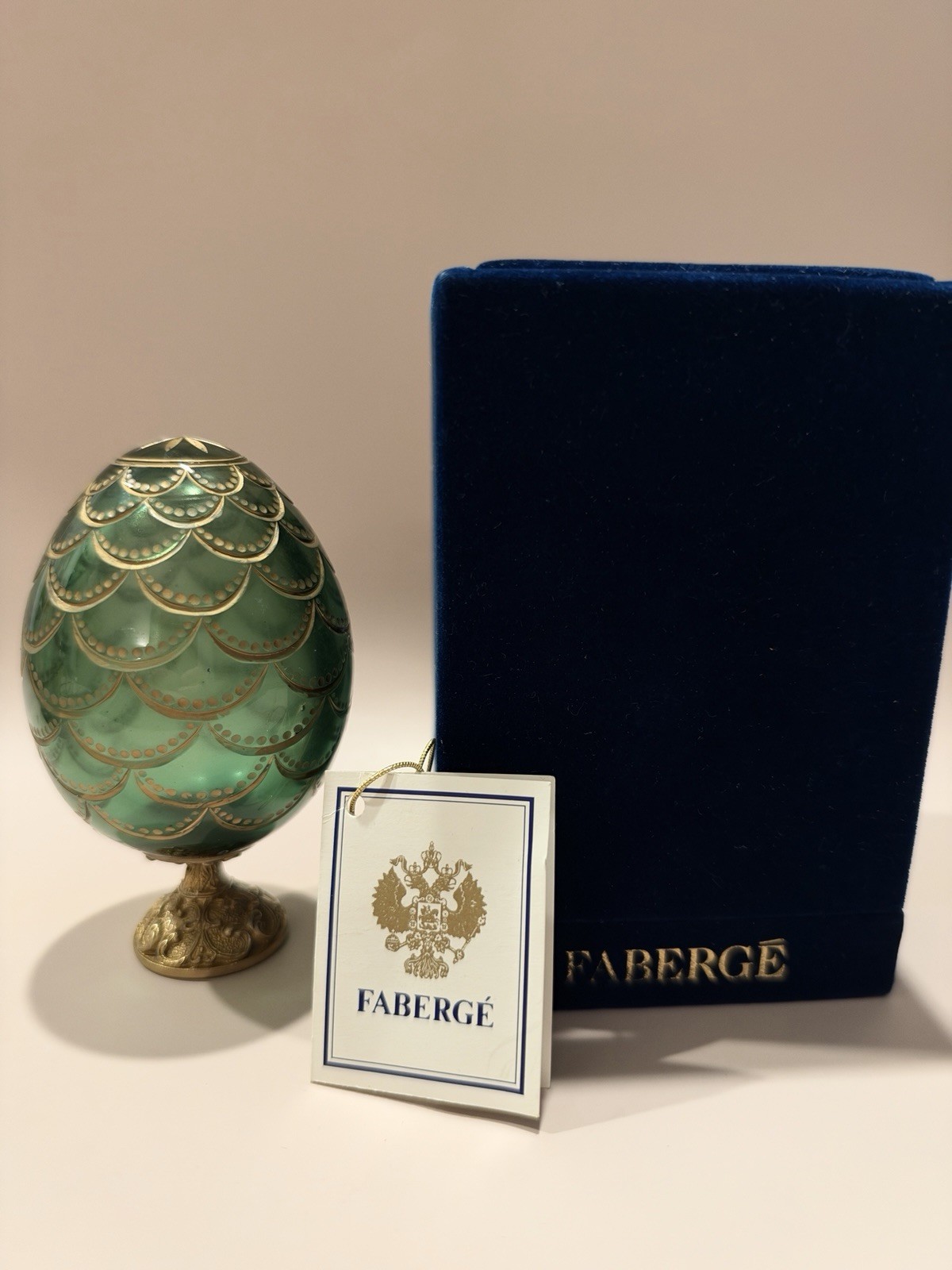 Vintage Fabergé Green Pinecone Egg with Box and Numbered COA