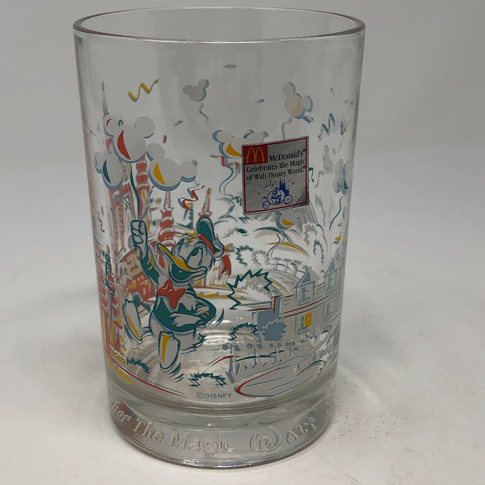 Walt Disney World 25th Anniversary McDonalds Glass Cup Donald Duck with Sticker 