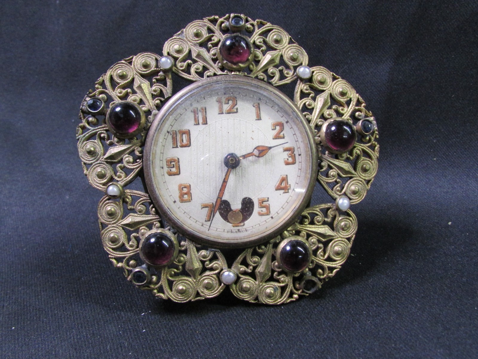 Antique Vintage Lancel Mini Desk Clock Filigree Gold Tone Made In France D5