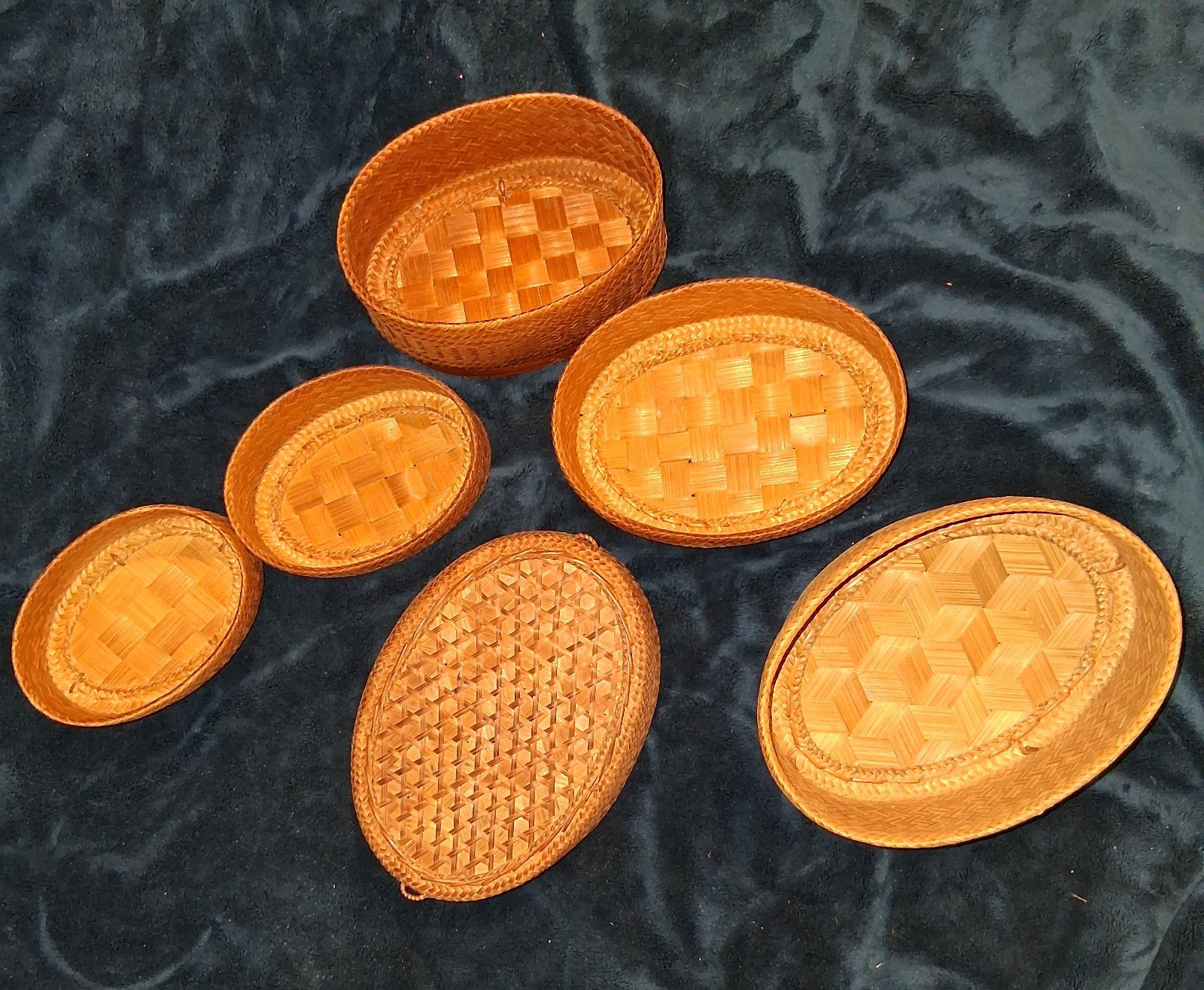 Vintage Nested Woven Bamboo Baskets Set Oval Stackable Kitchen Storage Boho