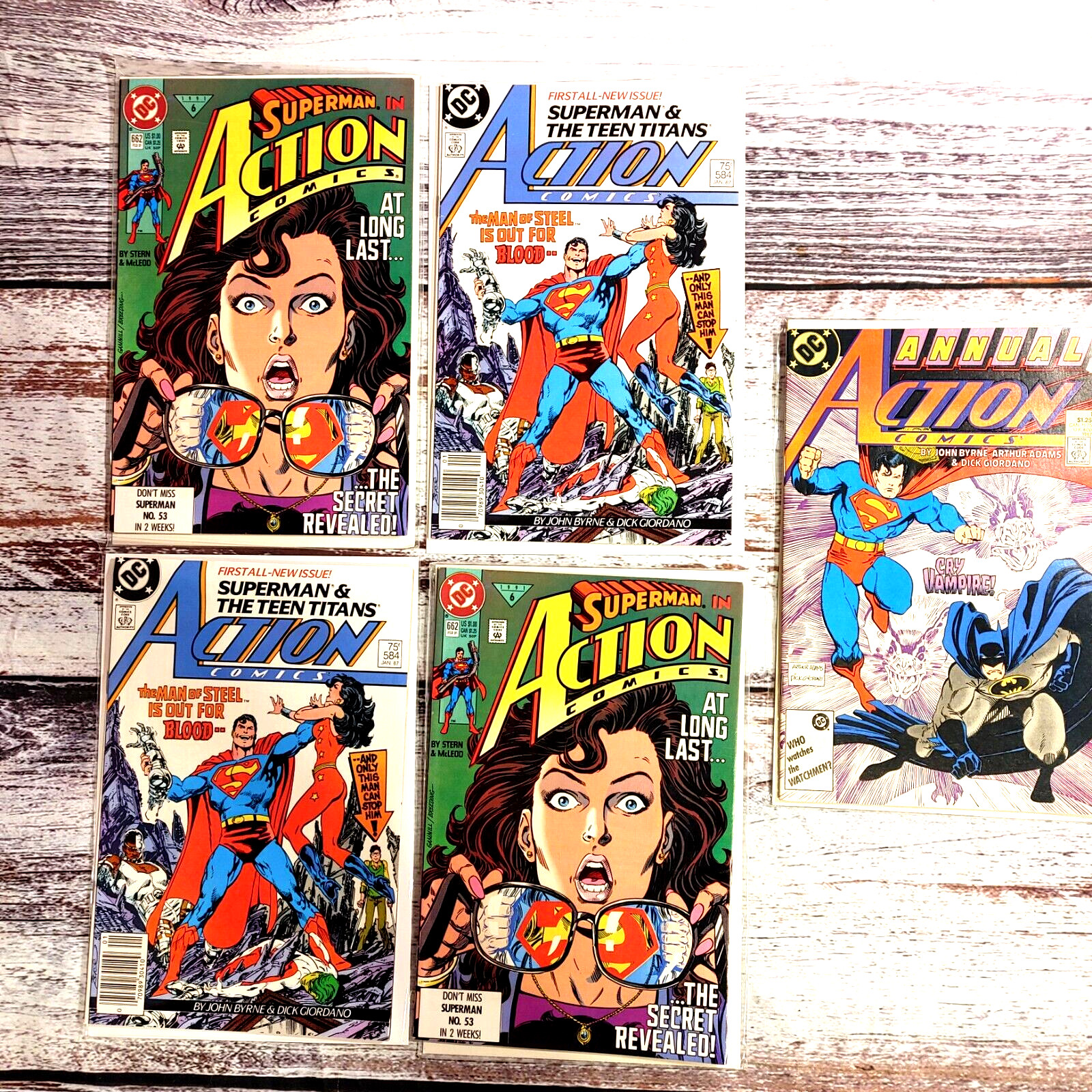 Action Comics Lot of 5. Two # 584, Two # 662 and One Annual #1. 1986-1991 Marvel