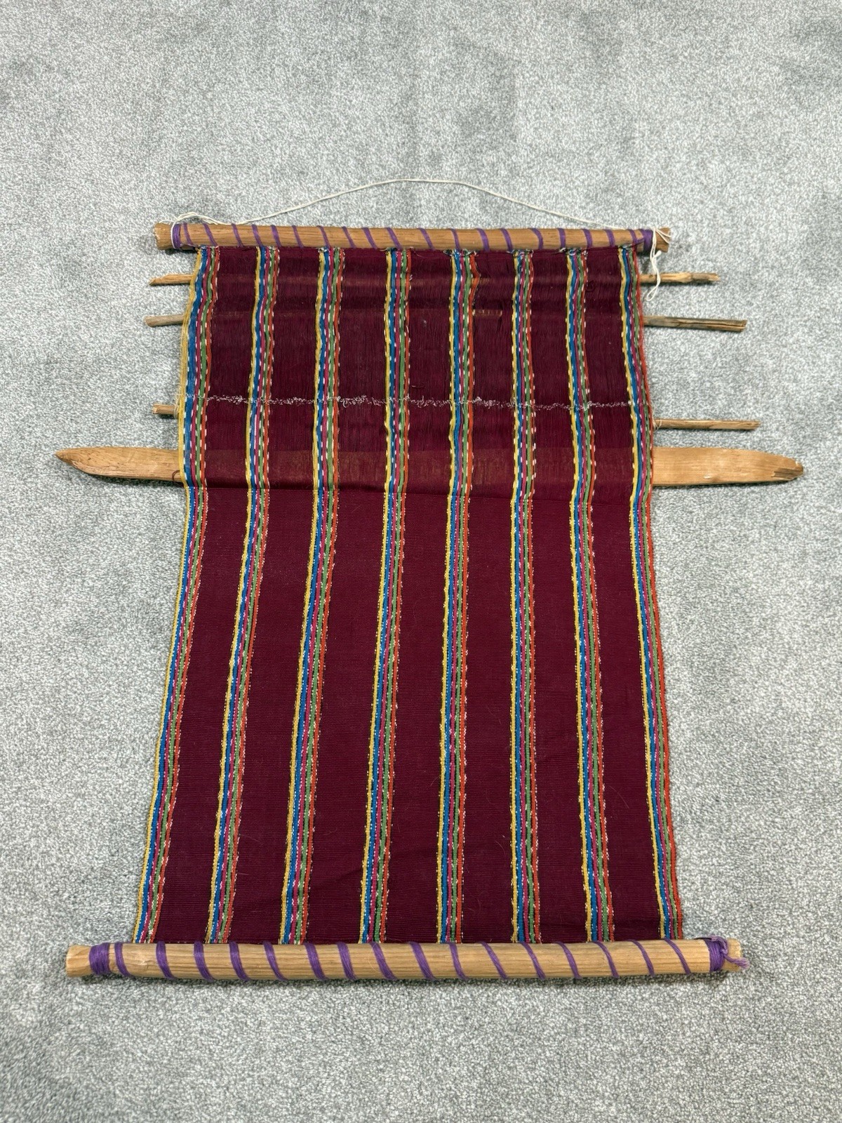 Vintage Guatemalan Hand Woven Tapestry Wall Hanging Multicolor Hippie Yoga
