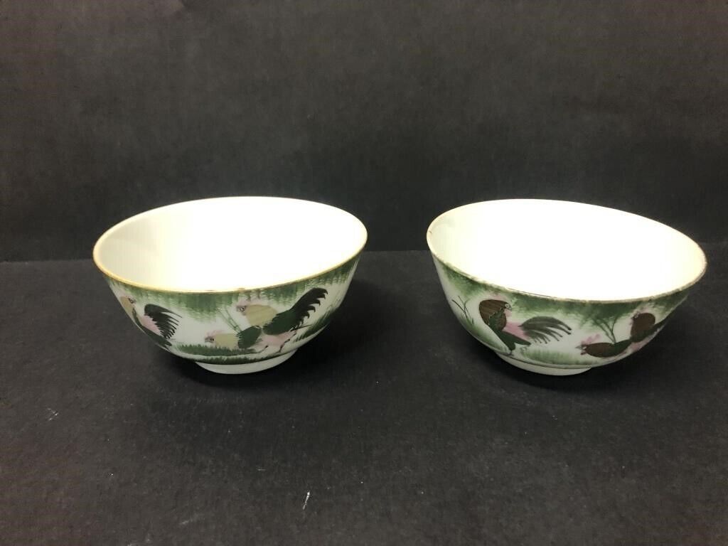 Vtg Chinese Eve Of Europe Rice- Noodle bowls Pair Circa 1950's