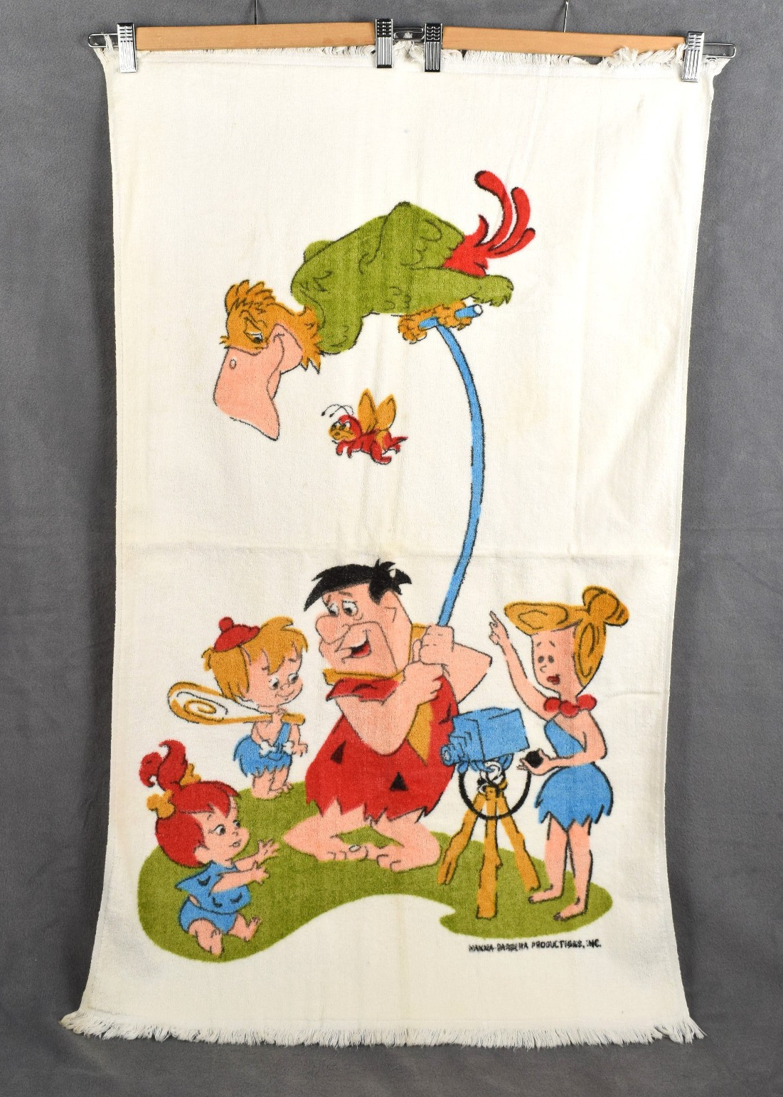 Vtg 70\'s Hanna Barbera Flintstones Fringe Bath Towel Fred Pebbles Burlington