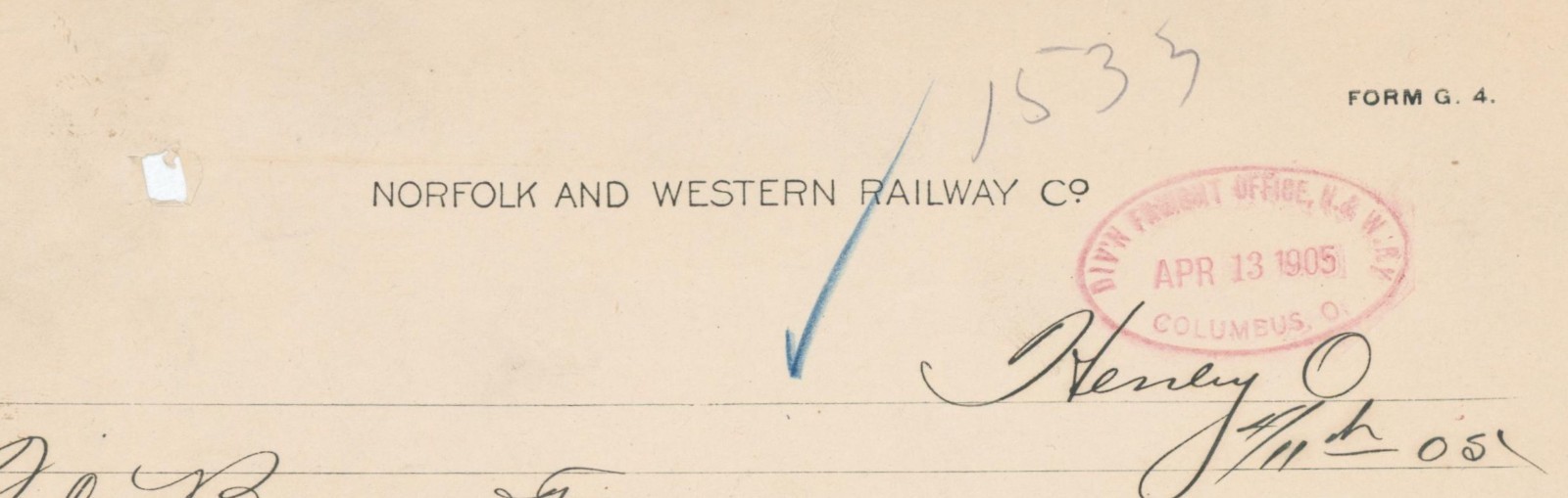 1905 Norfolk & Western Railway Henley Ohio Wellman Stone Hoisting Engine Letter