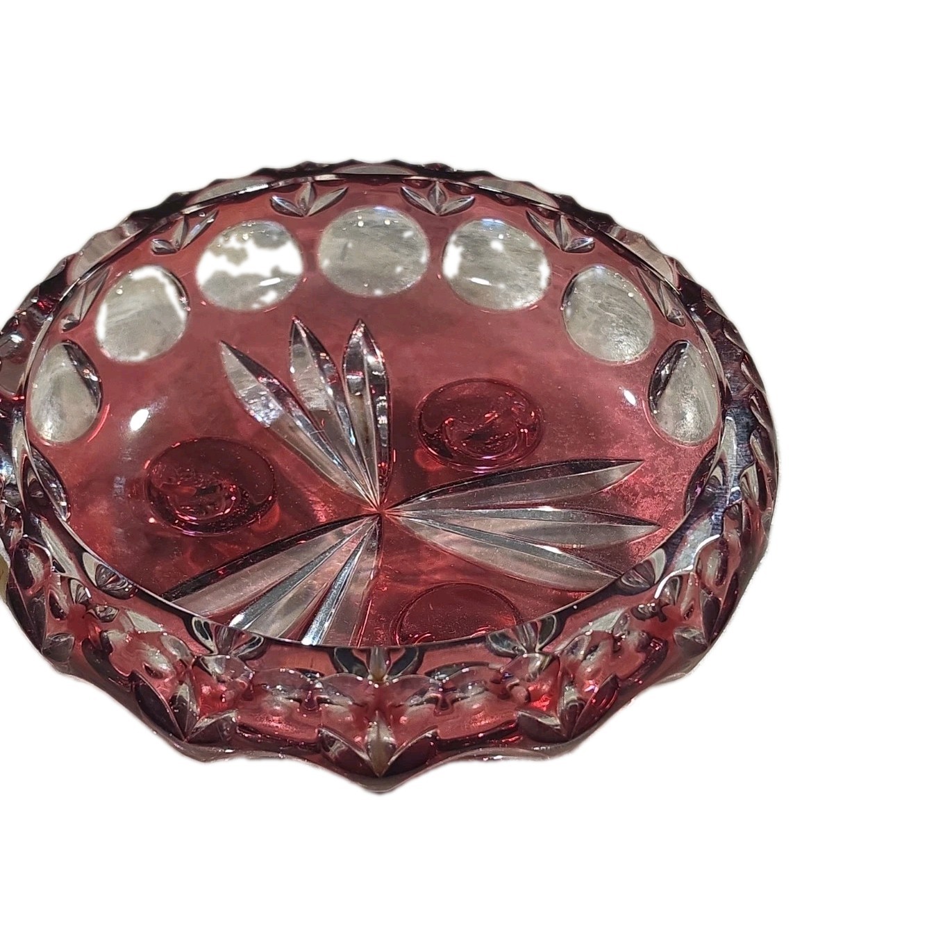 Vintage Nachtmann Bamberg Cranberry Cut-to-Clear 24% Lead Crystal 9
