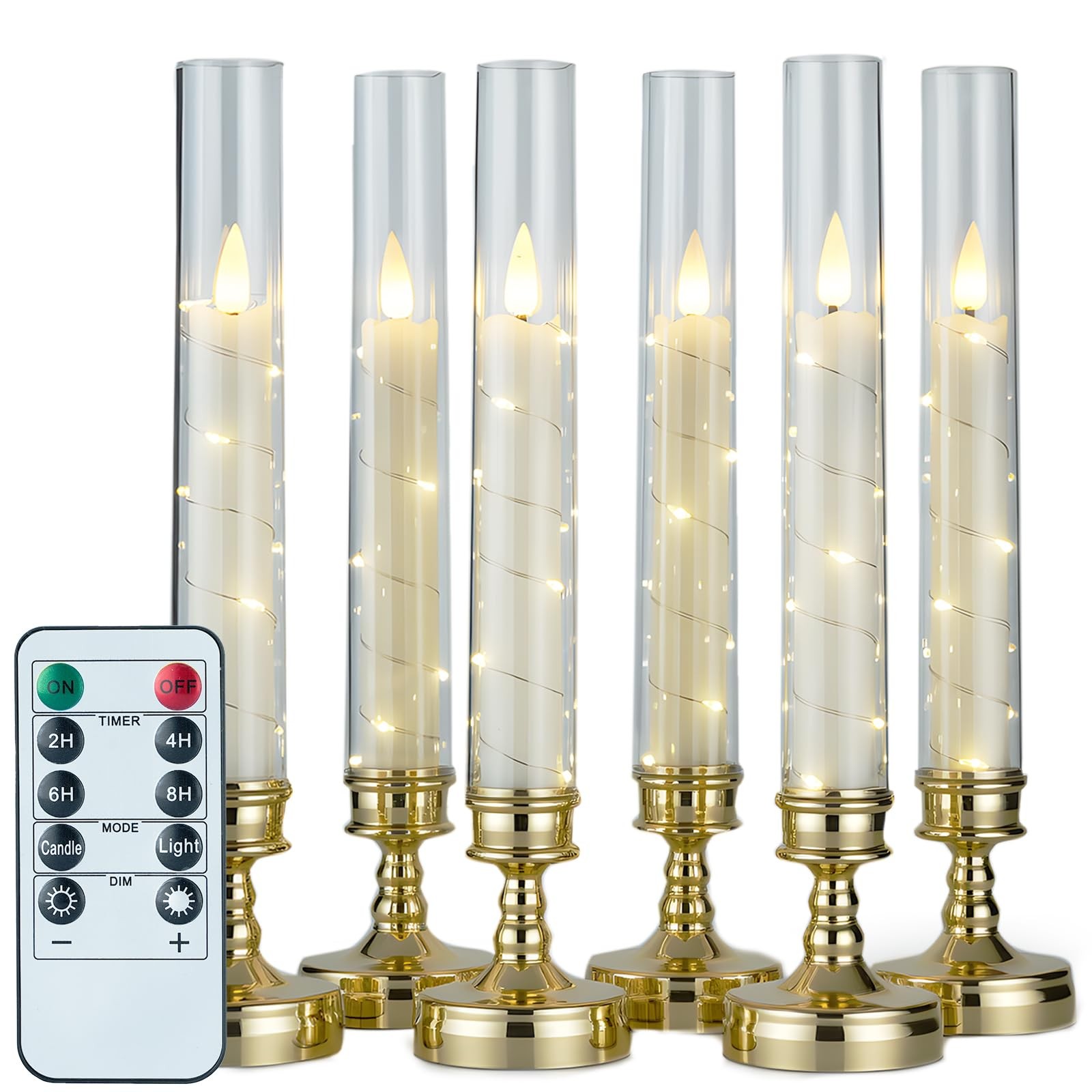 Prerish 6-Pc Flameless LED Candles w/ Remote & Timer, Flickering Star String Lig Prerish 6-Pc Flameless LED Candles w/ Remote & Timer, Flickering Star String Lig