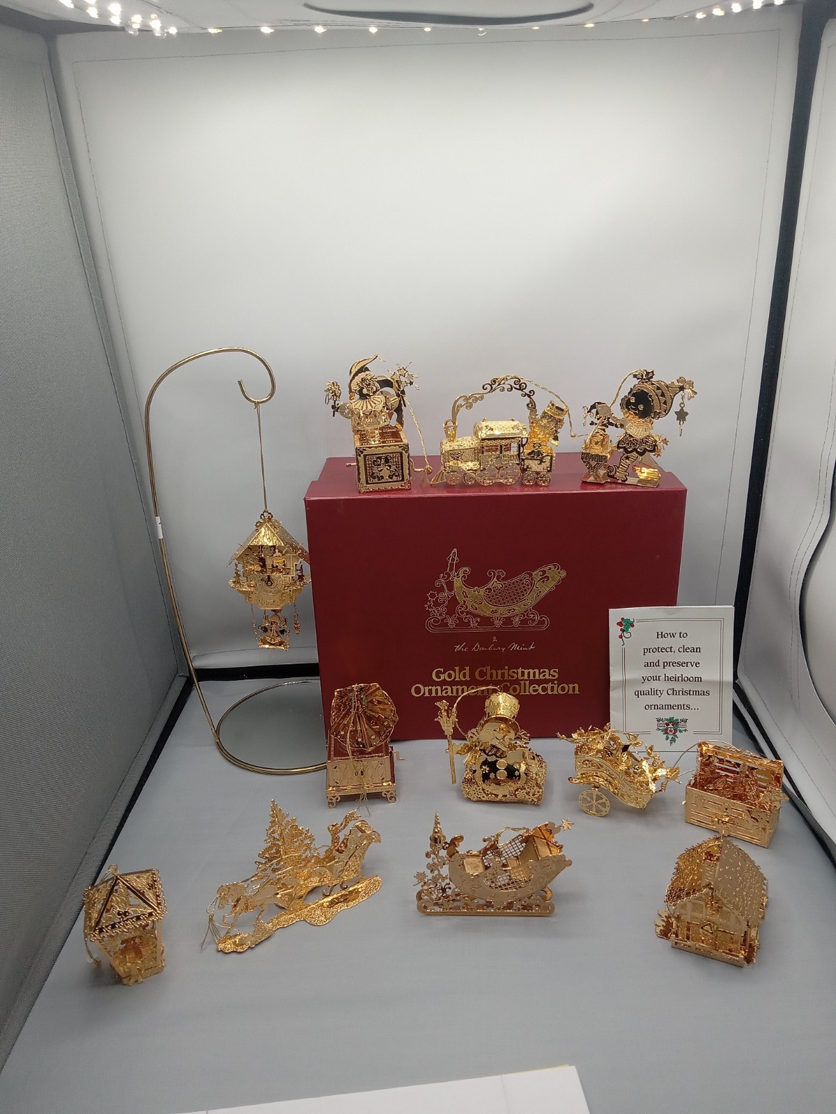 12Piece Danbury Mint 23 kt Gold Plate Christmas Ornament Collection 90-2002 BOX