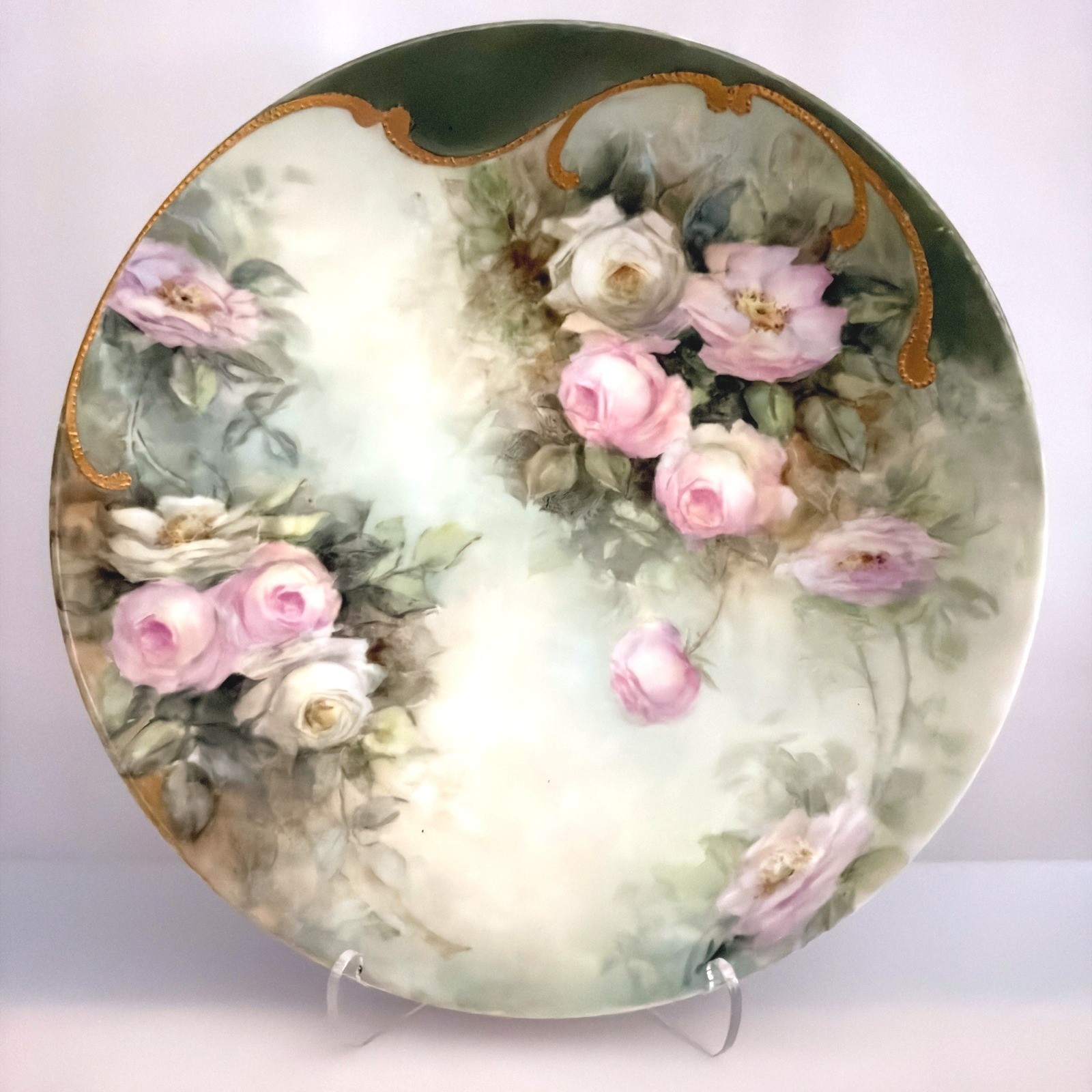 Antique JPL Jean Pouyat Limoges France Hand Painted Rose Plate Signed Hare 8.5