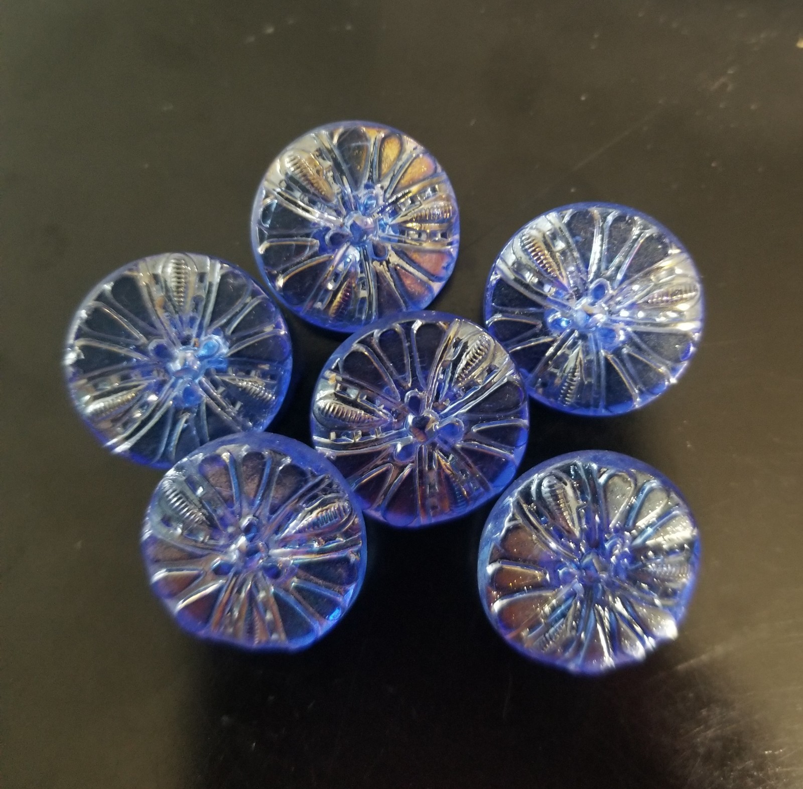 6 Vintage Czech Glass Buttons 3/4\