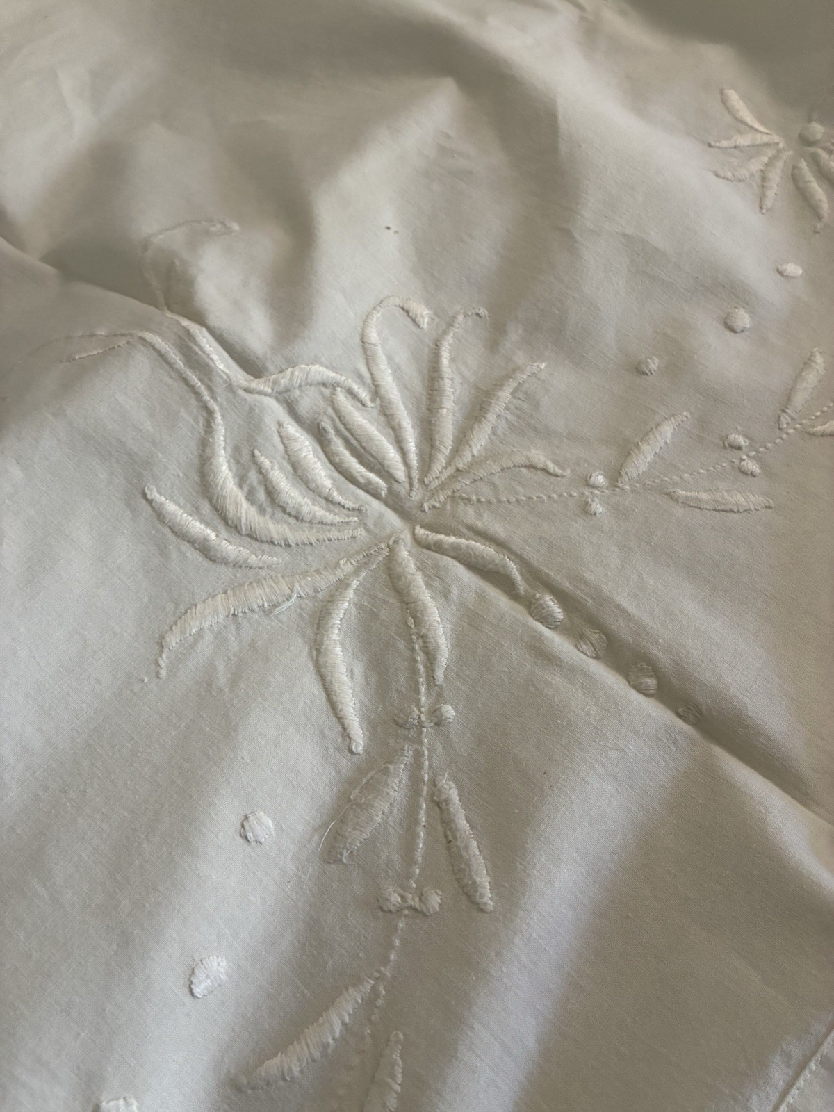 Antique 19thC Whitework Hand Embroidered Flat Sheet Full 101x82 Center Seam NOS