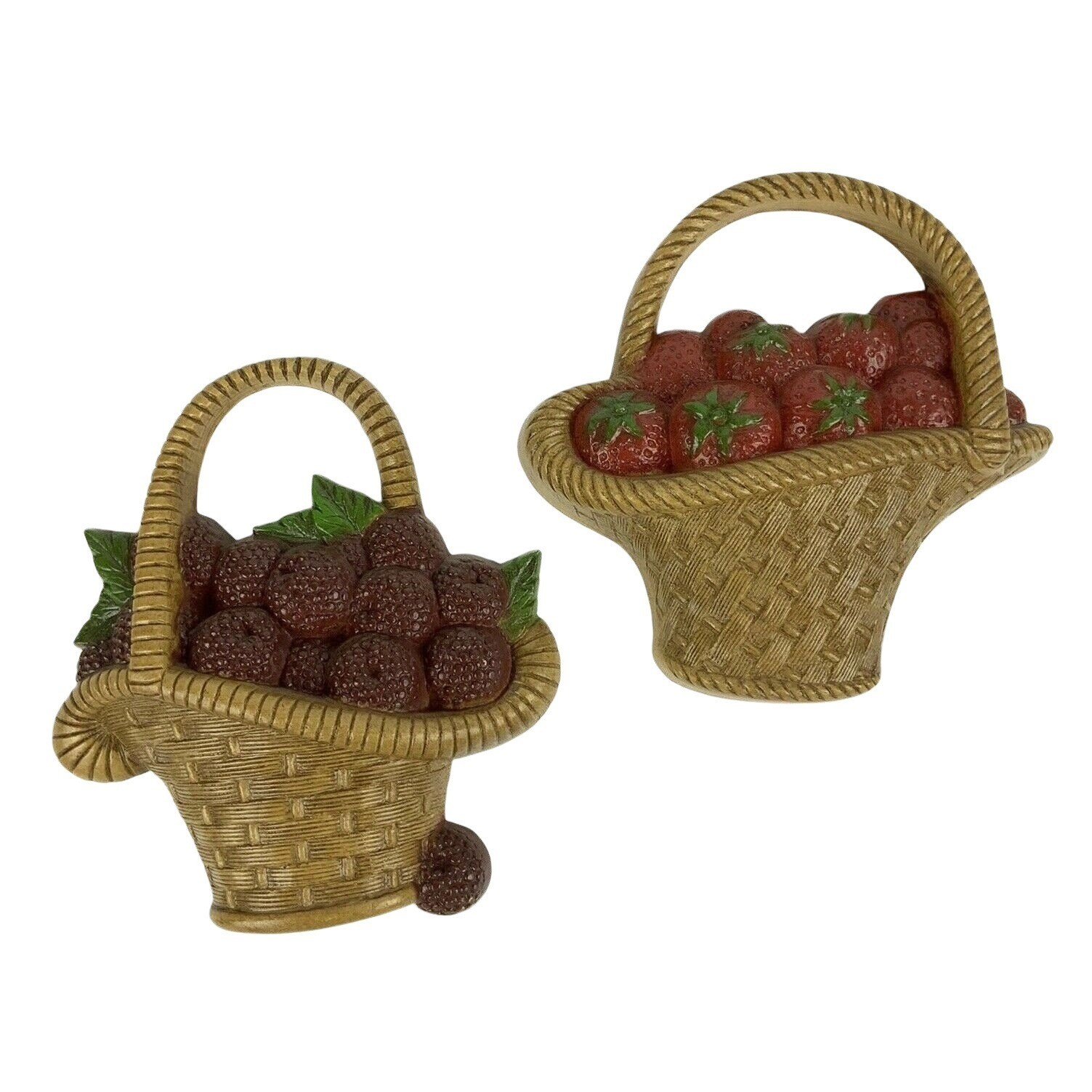 Burwood 1985 Fruit Basket Wall Plaques Strawberries Blackberries Plastic Decor