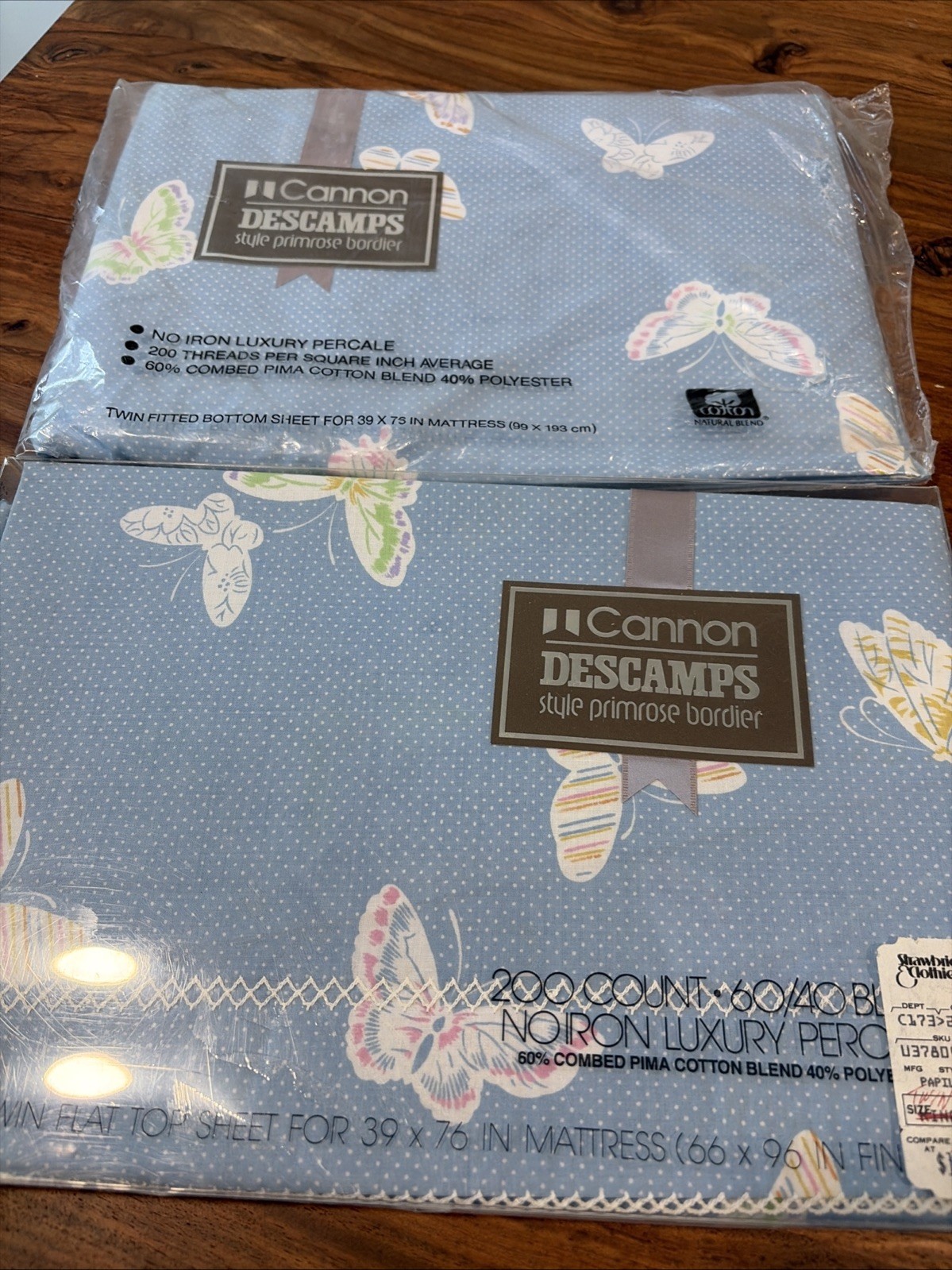 Vintage 1970s Cannon Decamps  Butterfly Floral Twin Bottom & Flat NEW Old Stock