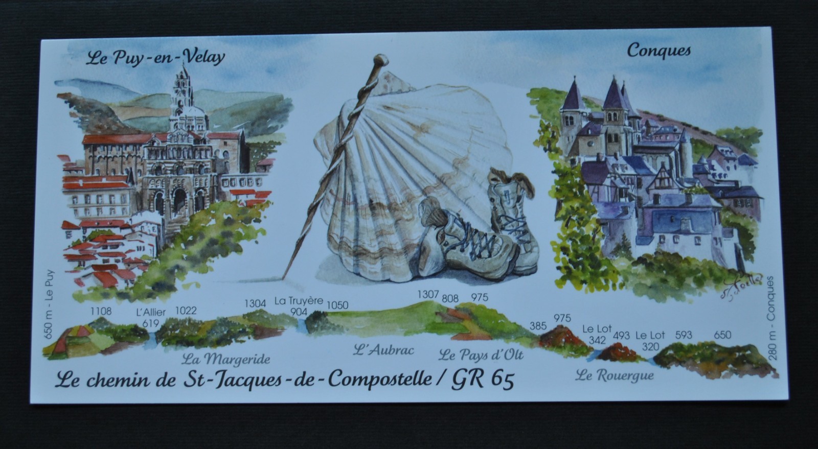 Chemin de St Jacques (Camino de Santiago) Jumbo Postcard Le Puy - Conques France