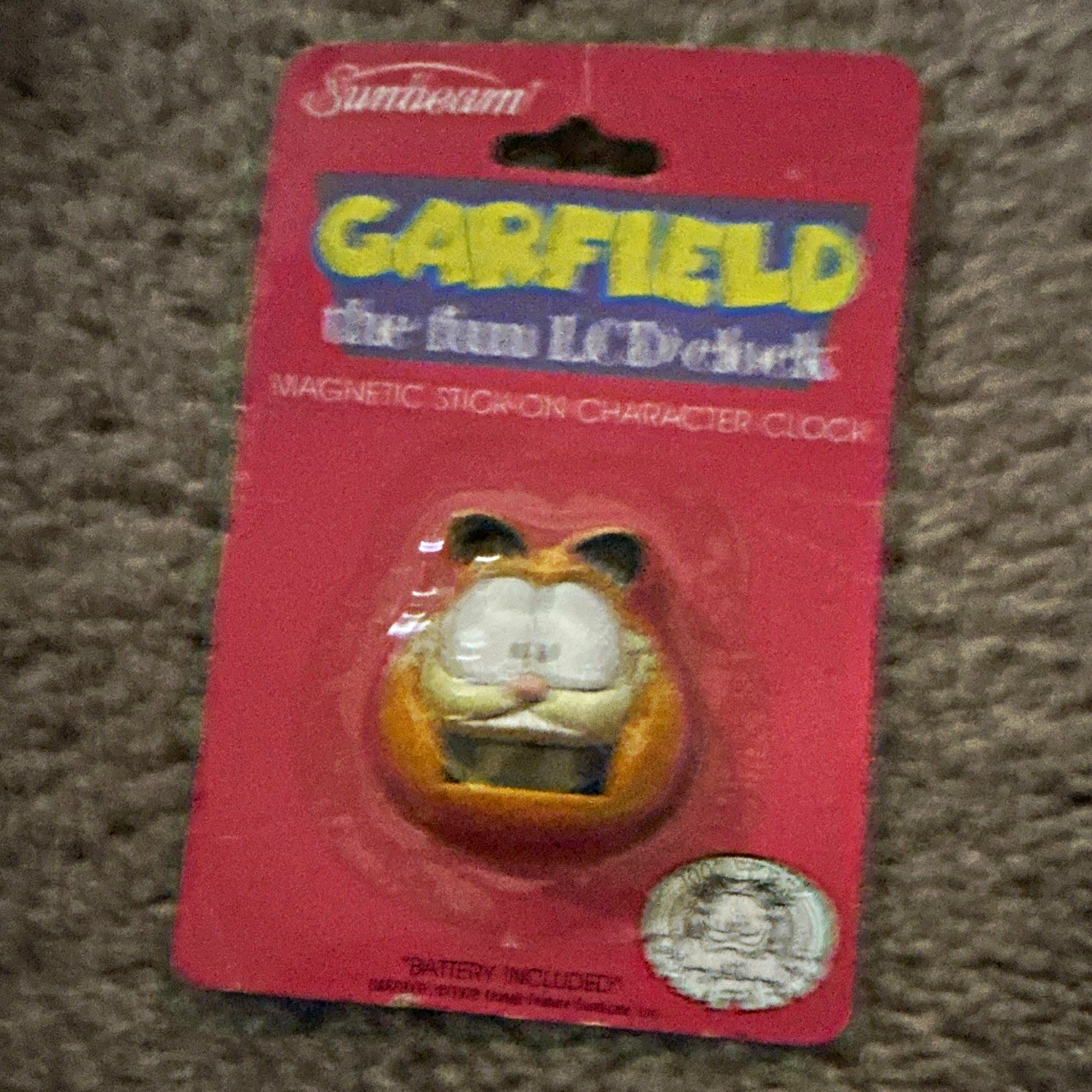 Sunbeam Garfield Vintage LCD Digital Clock Orange Battery Powered Model 867-138