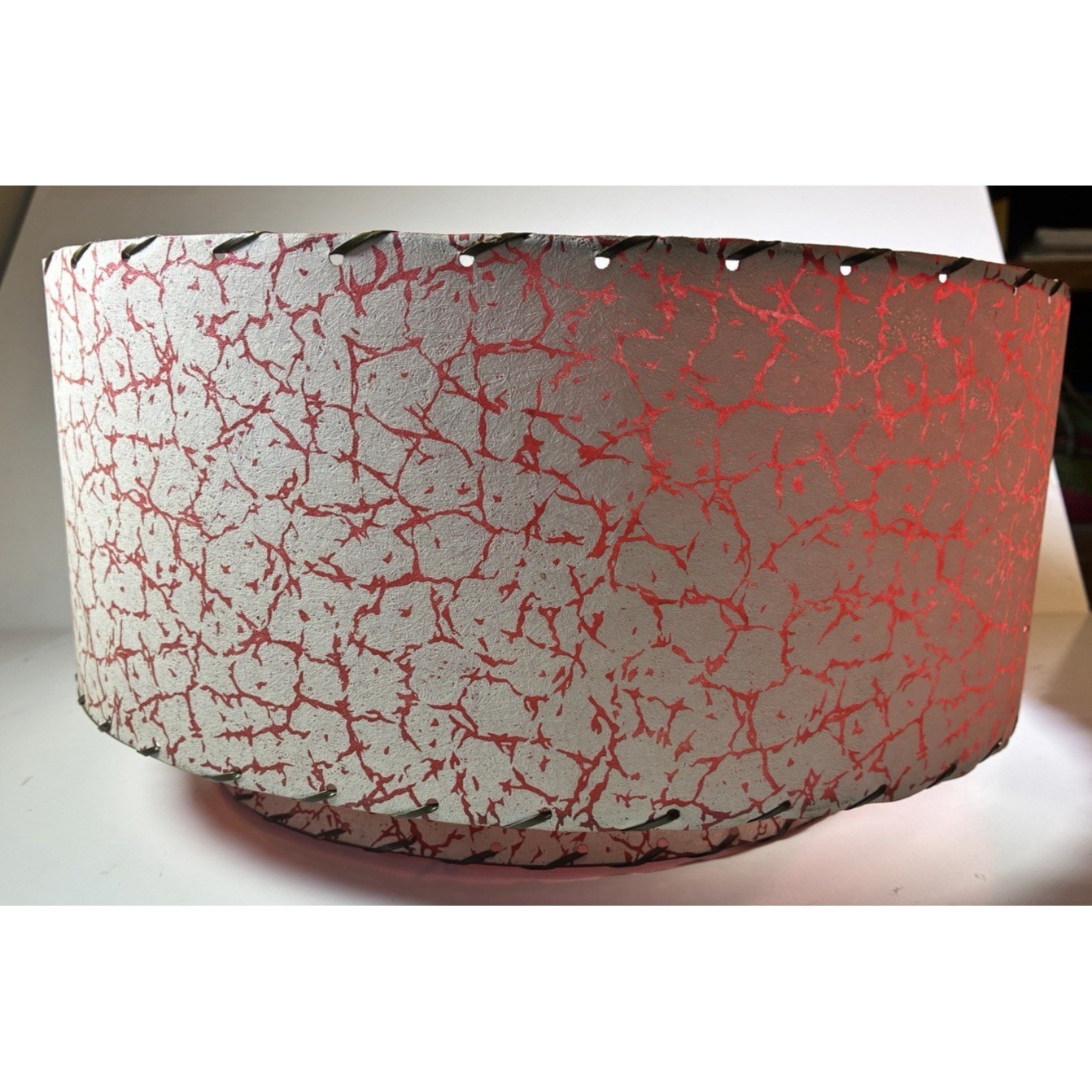 Vtg Mid Century Modern Fiberglass Drum Lamp Shade Textured 16x8 Red