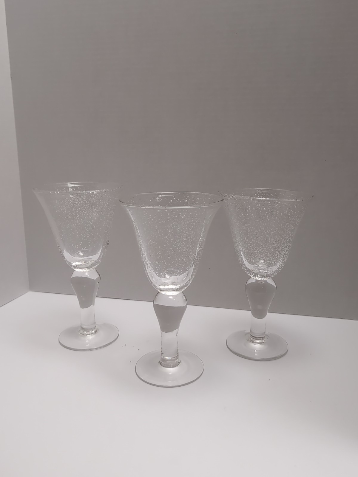 (3) Artland Hand Blown Clear Glass Iris Bubble Goblets (3) Artland Hand Blown Clear Glass Iris Bubble Goblets