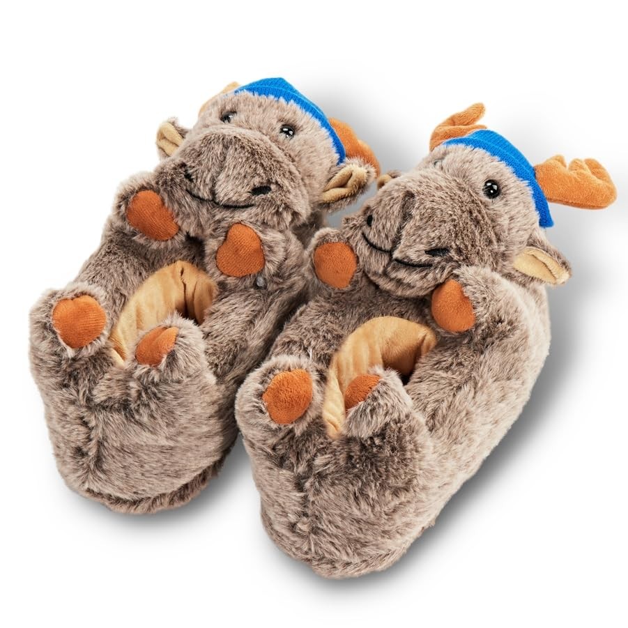 OoohYeah Women’s Fuzzy Moose Slippers, Cute Cozy Non-Slip, Size 7-8