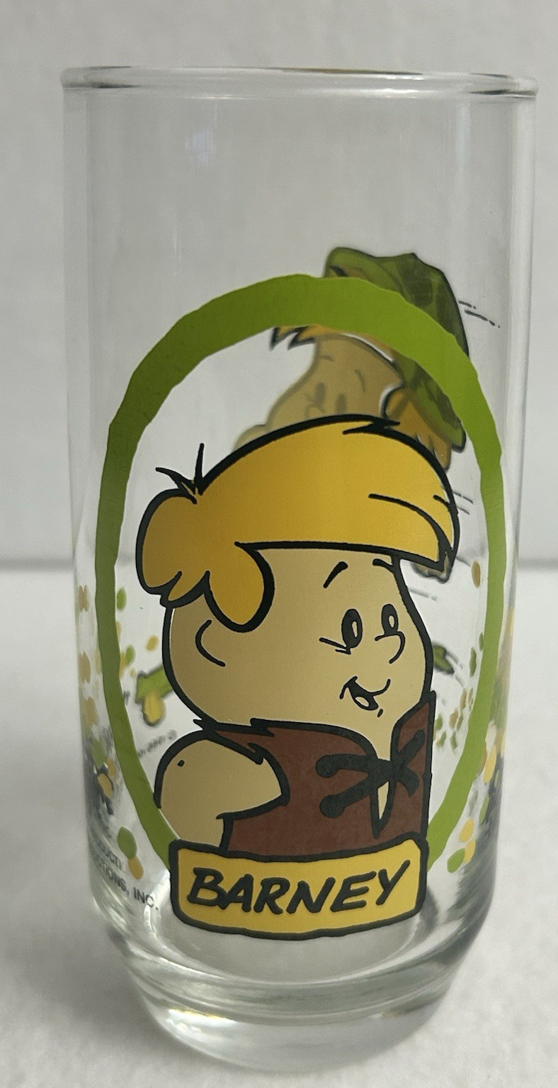 Vintage 1986 Pizza Hut The Flintstone Kids Barney Glass Drinking Glass