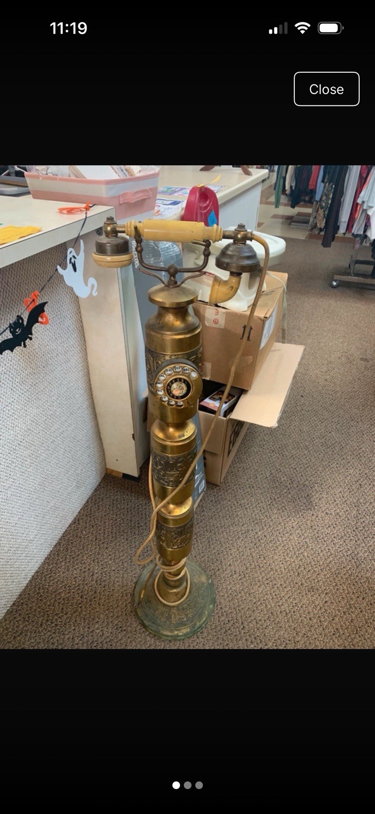 Rare, Vintage French Style Brass Floor Standing Phone. Intricate brass detail. Rare, Vintage French Style Brass Floor Standing Phone. Intricate brass detail.