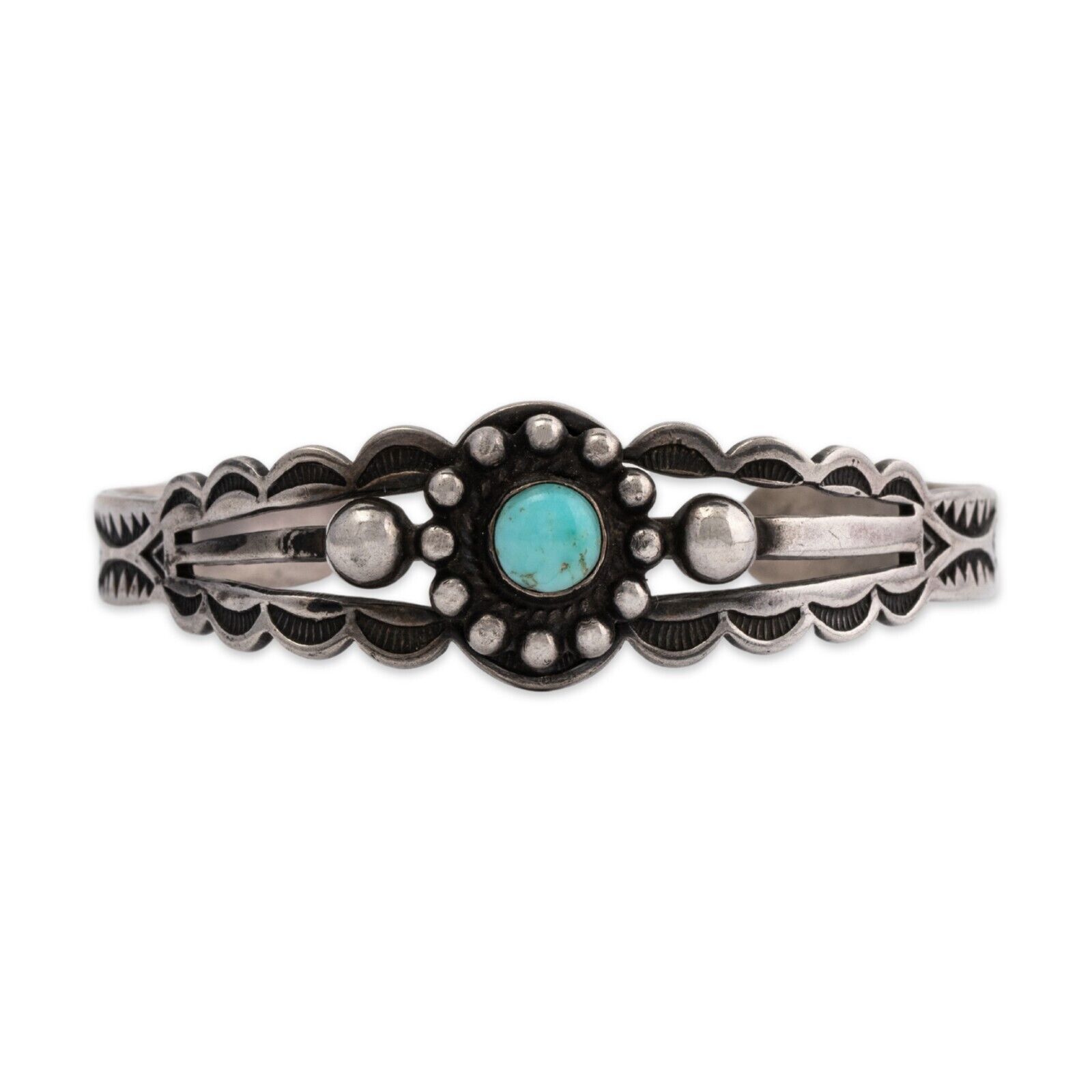 NATIVE MAISELS STERLING TURQUOISE APPLIED STAMPED CUFF BRACELET 6.25\